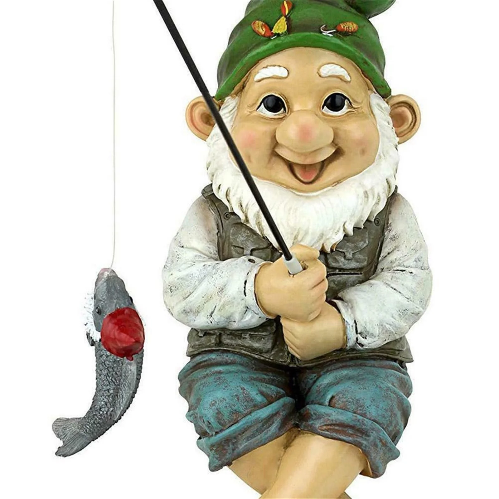 Egmy Fishing Gnome Sitter Garden Gnome Statue, Resin Patio Outdoor Decor, 14*10cm, 5.6*4in