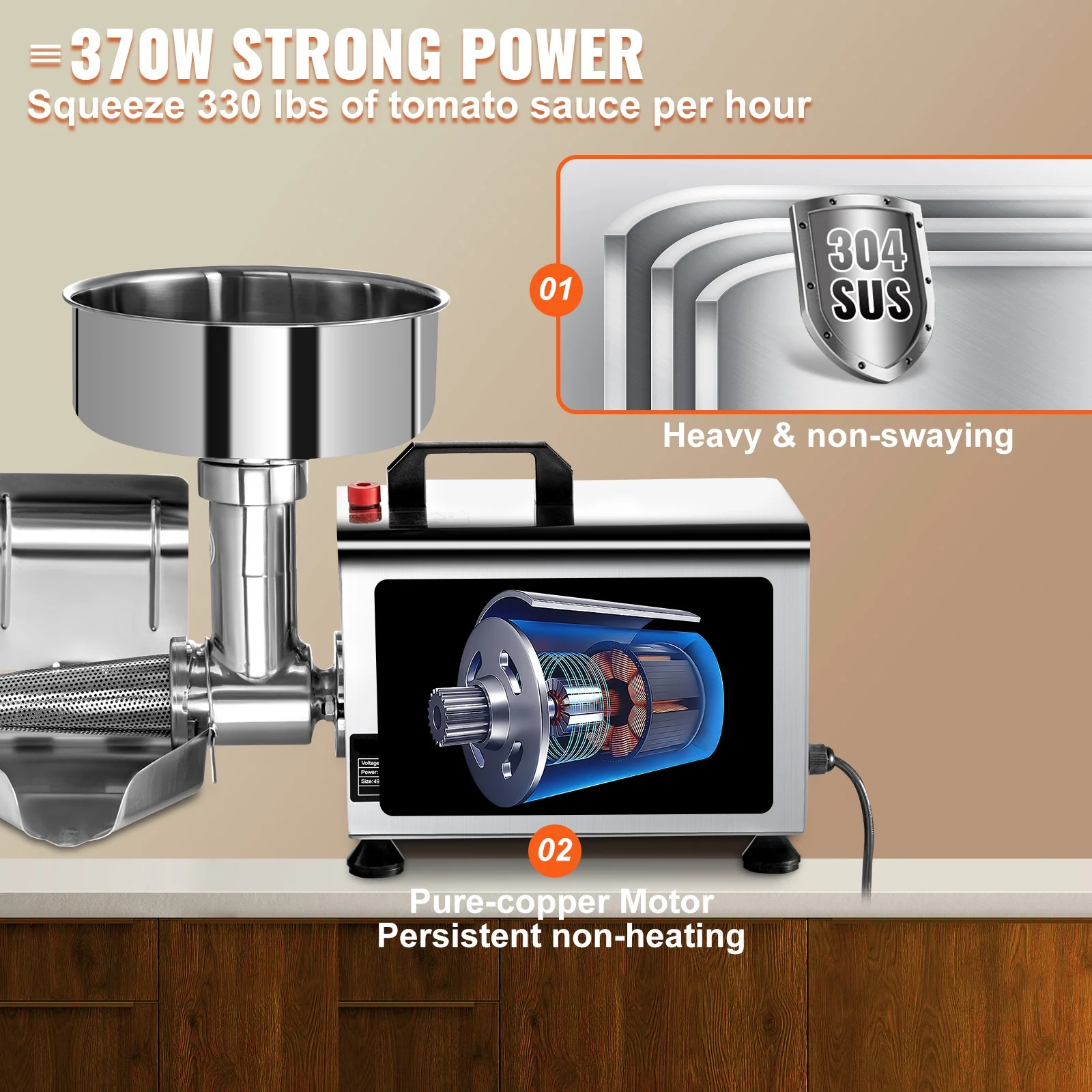 BENTISM Electric Tomato Strainer Tomato Milling Machine Stainless Steel Tomato Grinder