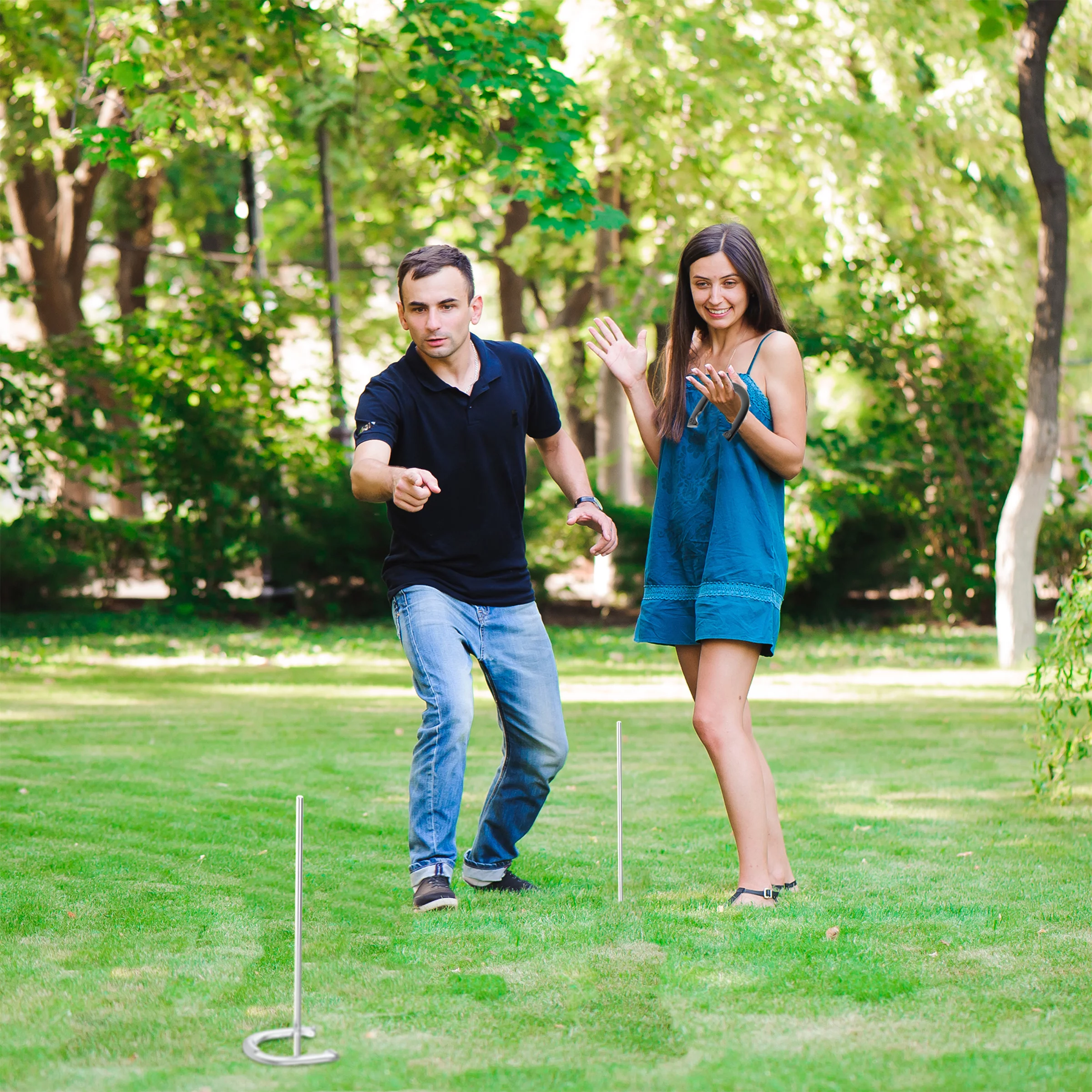 Professional Grade Horseshoe Set- Heavy Duty Set with Carrying Bag, 4 Horse Shoes and 2 Poles for Outdoor Fun for Adults and Kids by Trademark Games