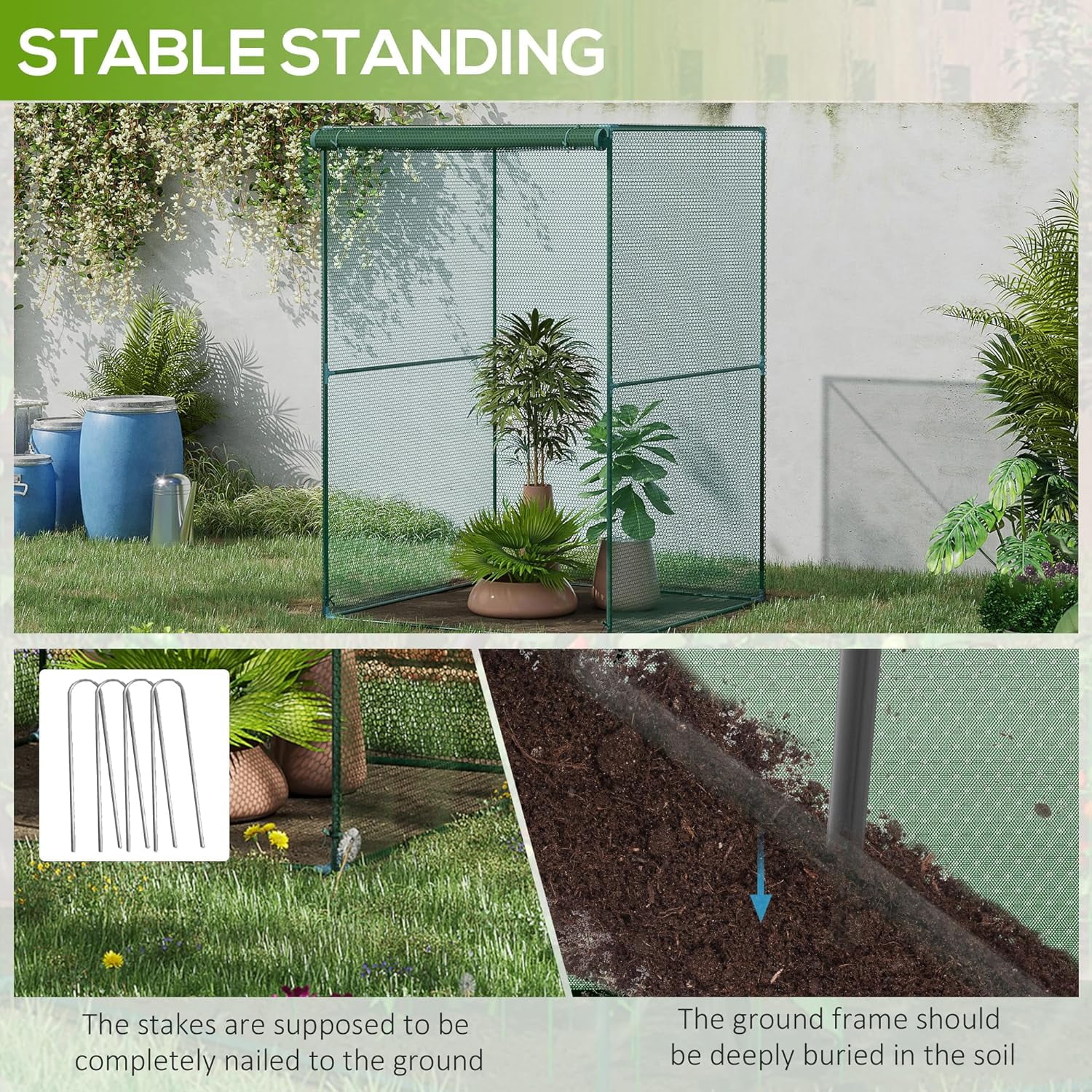 4' x 4' Crop Cage, Plant Protection Tent with Zippered Doors for Vegetable Garden, Backyard, Green