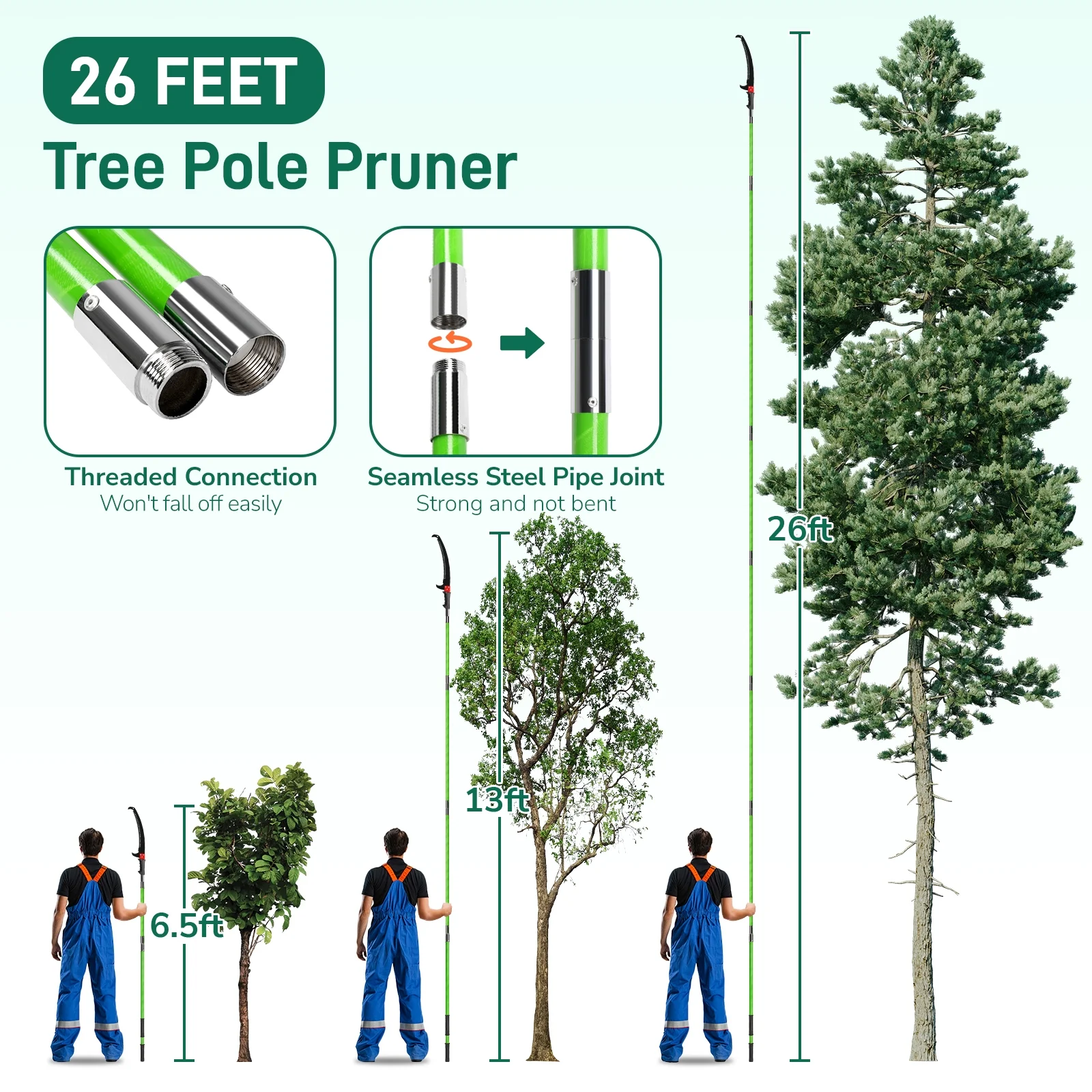 Tree Pole Pruning Saw for Tree Pruning,Kepeak 26ft Manual Pole Saw,Tree Pole Branch Pruning Gardening Tool Retractable