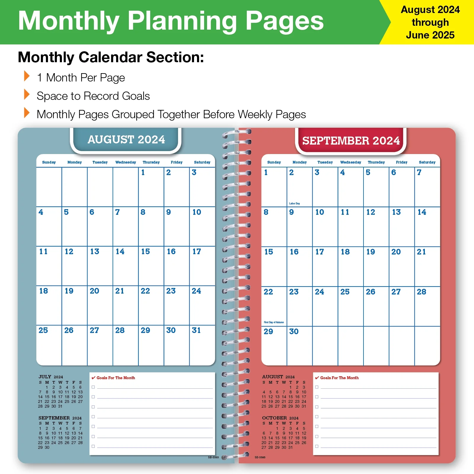 Global Datebooks Dated Middle or High School Secondary Student Planner for Academic Year 2024-2025 Includes Ruler/Bookmark and Planning Stickers (Block Style - 5.5