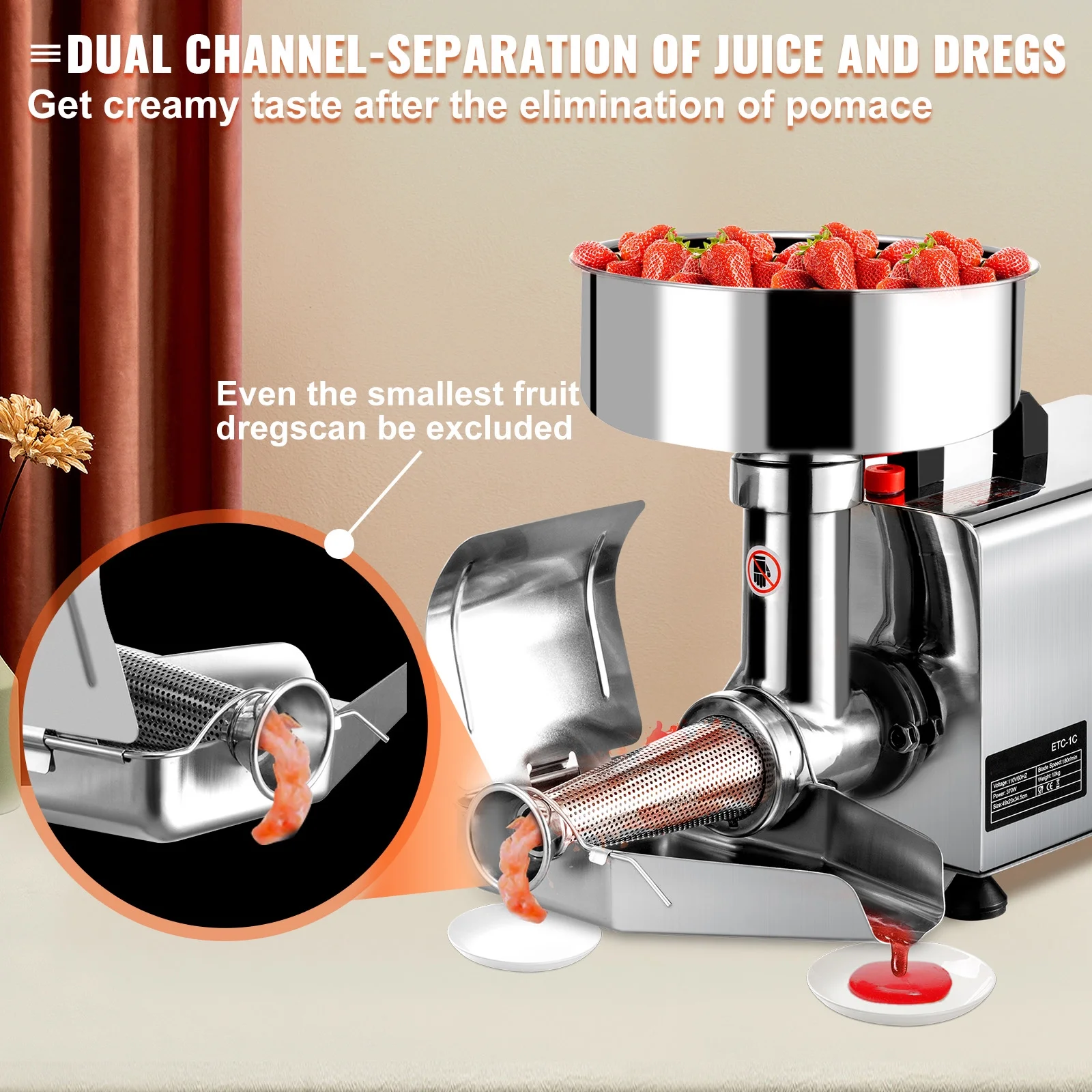 BENTISM Electric Tomato Strainer Tomato Milling Machine Stainless Steel Tomato Grinder