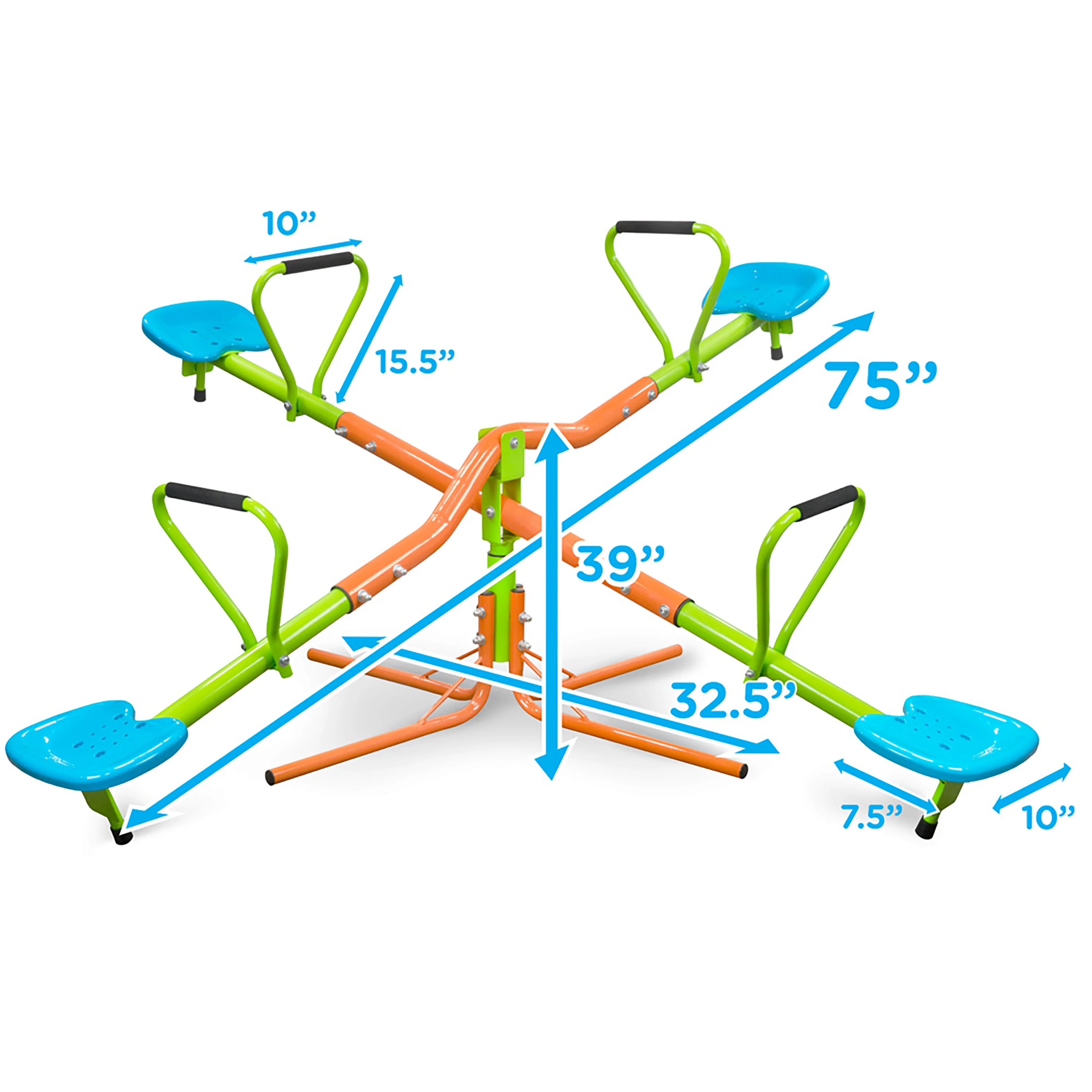 GIKPAL Kids Seesaw, Four Seats Teeter Totter, 360 Degree Rotating Sturdy Plastic Seat Outdoor Playground Equipment, Blue and Green, for Kids Age 3+