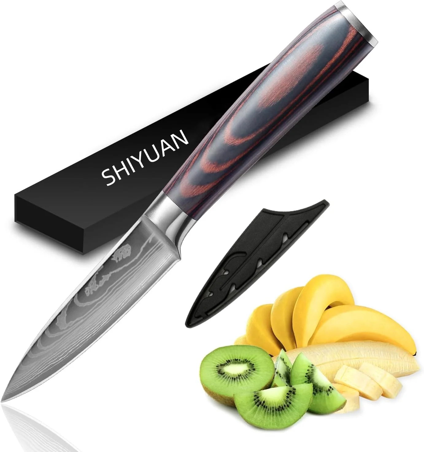 SHIYUAN Paring Knife 3.5 Inch, Small Kitchen Knife, High Carbon Stainless Steel Fruit Knife, Ultra Sharp Knife for Cutting and Peeling, Ergonomic Pakkawood Handle