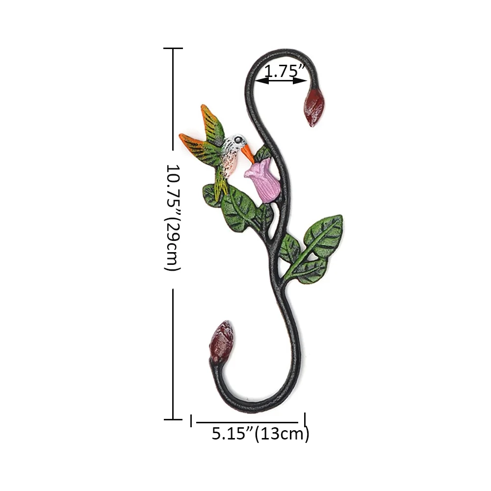 Cast Iron Plant Extension Hanger, Indoor Outdoor Home Garden S Hooks Plant Hanger with Hummingbird for Hanging Plants, Flower Pots Baskets, Macrame Plant Holder, Lantern, Birdfeeder