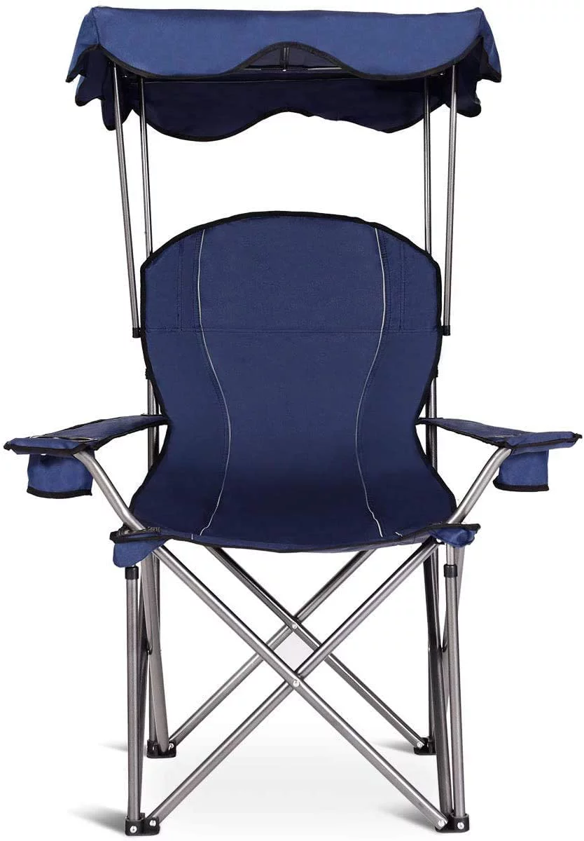FETON Beach Chair with Canopy Shade, Folding Lawn Chair with Umbrella Cup Holder & Carry Bag, Portable Sunshade Chair for Adults for Outdoor Travel Hiking Fishing (Blue)
