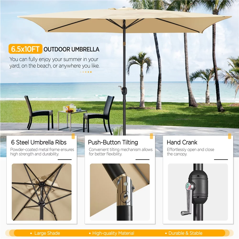 SMILE MART 6.5 x 10 FT Patio Umbrella with 18
