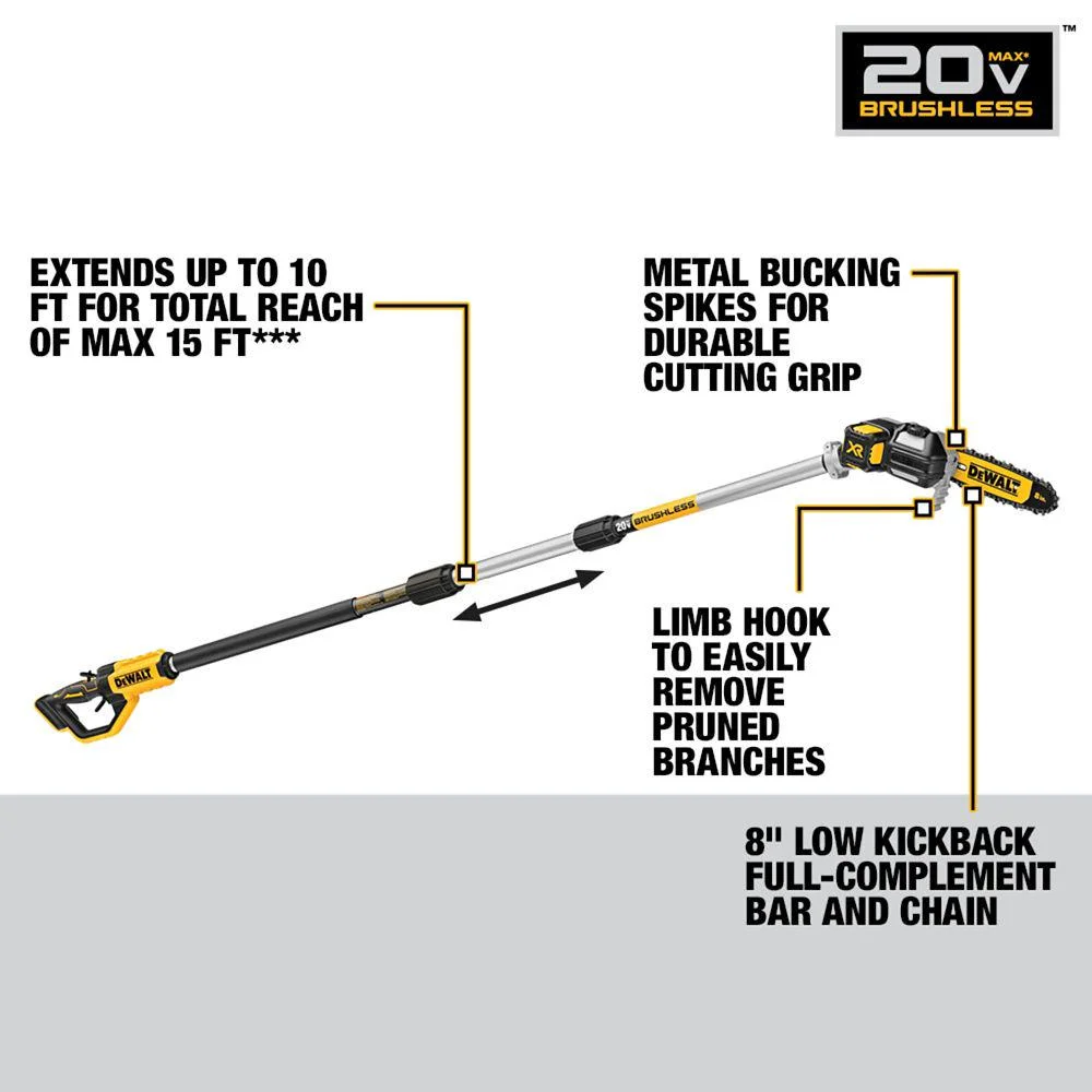 DeWALT DCPS620M1 8 in. 20V Cordless MAX XR Pole Saw 4Ah Kit, 15 ft. Reach