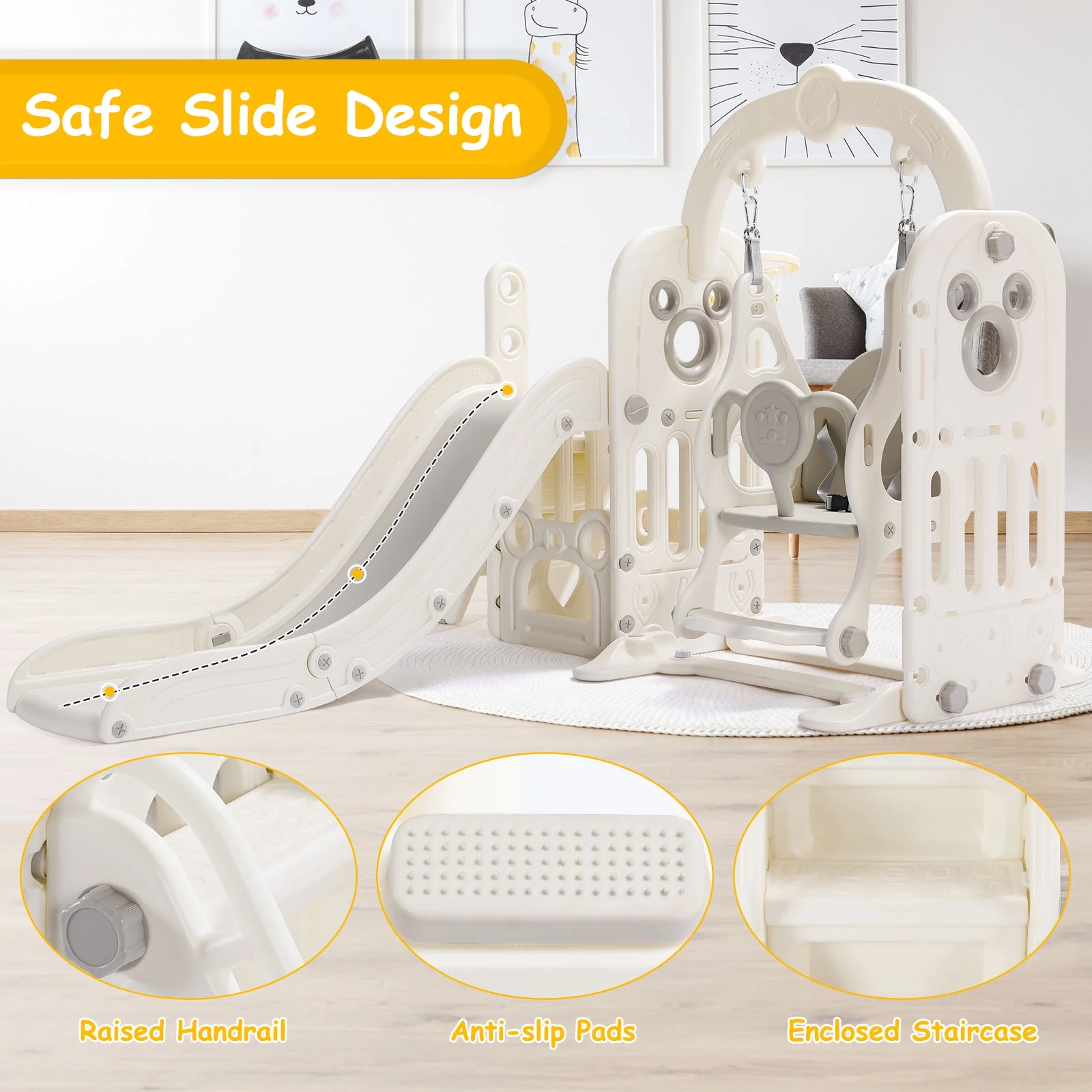 Pirecart 5 in 1 Toddler Slide and Swing Set, Large Toddler Slide Climber Playset with Basketball Hoop