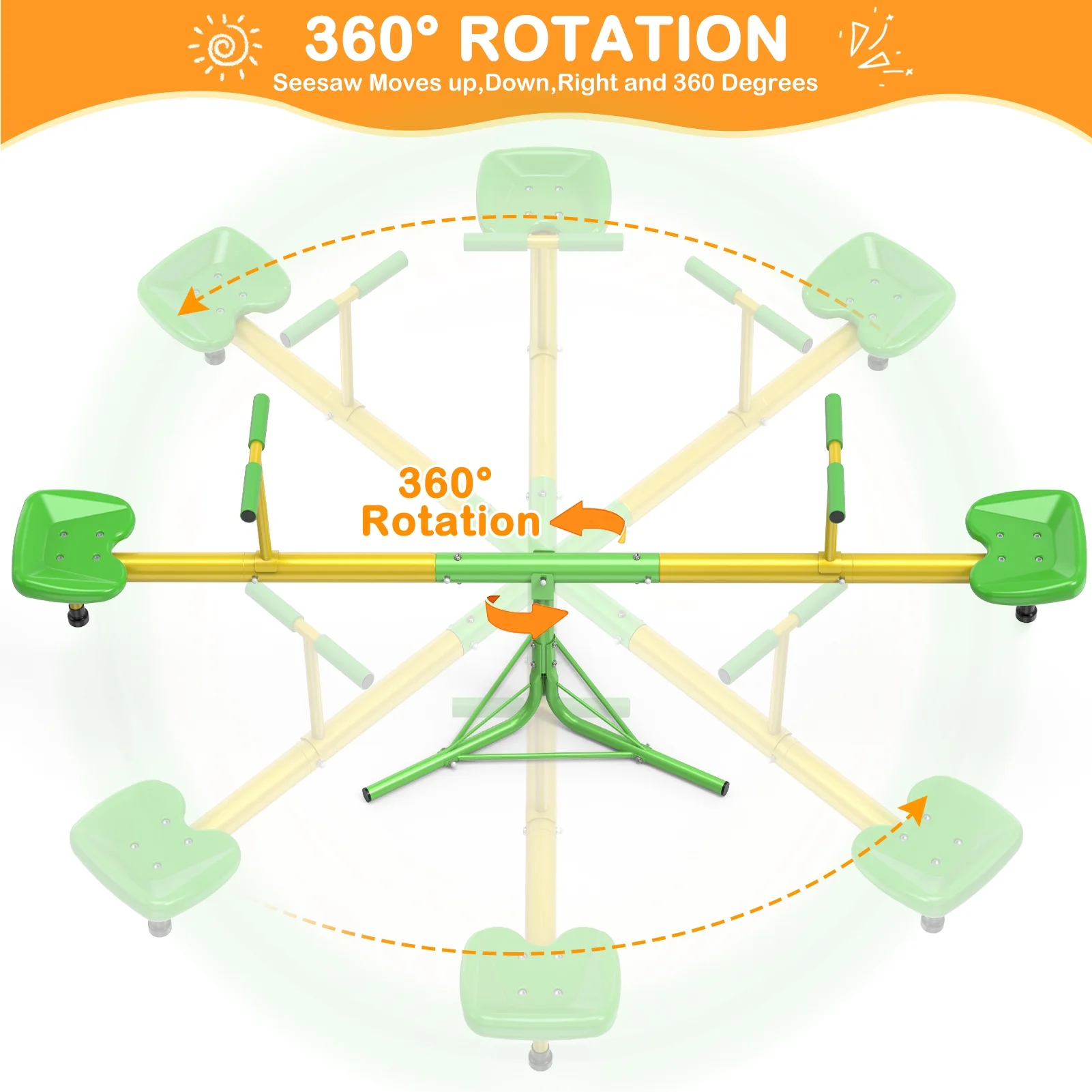 GIKPAL Kids Seesaw, Spinning Teeter Totter, 360 Degrees Rotating Kids Outdoor Playground Equipment for 3-10 Years Old Kids, Toddlers, Boys, Children