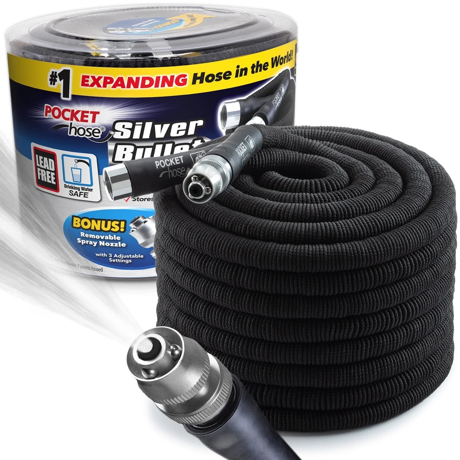 Silver Bullet 100 FT Expandable Garden Hose, Water Hose with Lead-Free Aluminum Connectors