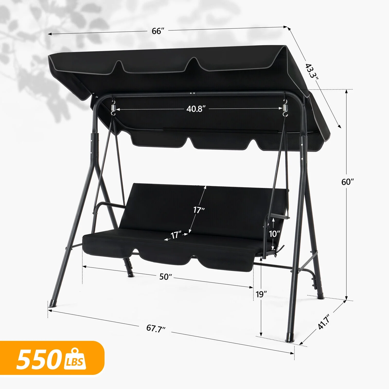 3-Person Outdoor Swing Chair Garden Lounge Seat Patio Porch Canopy Bench Lawn