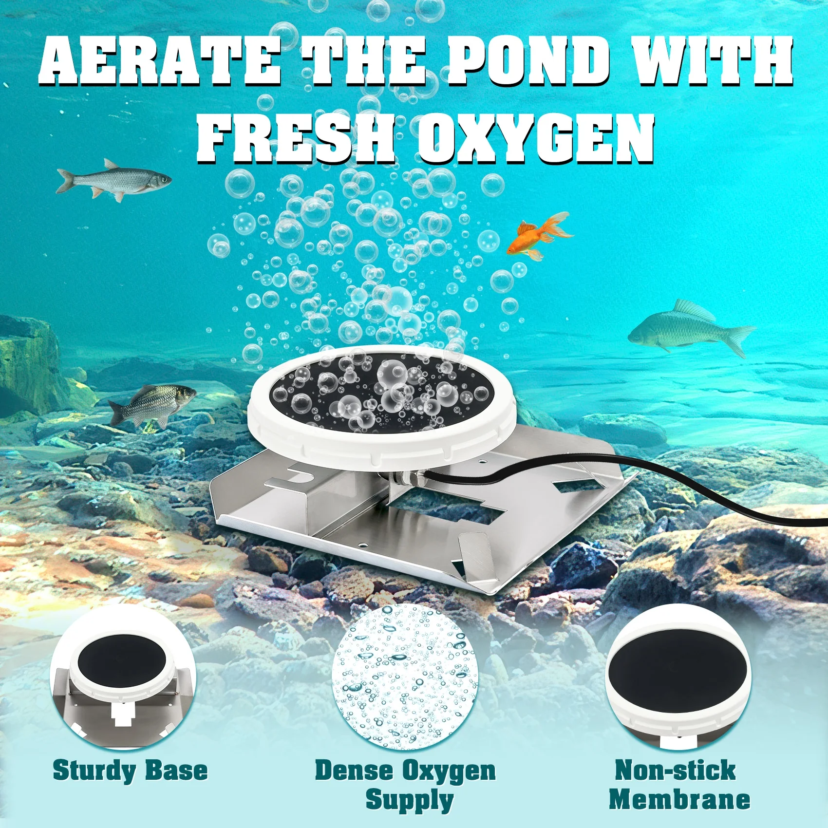 TCFUNDY 750W Pond Aerator, 1HP Lake Aeration System with 2 Diffusers, Efficient Air Pump Compressor for Water Oxygen Circulation, 4.6CFM for up to 3 Acre, 33ft Depth