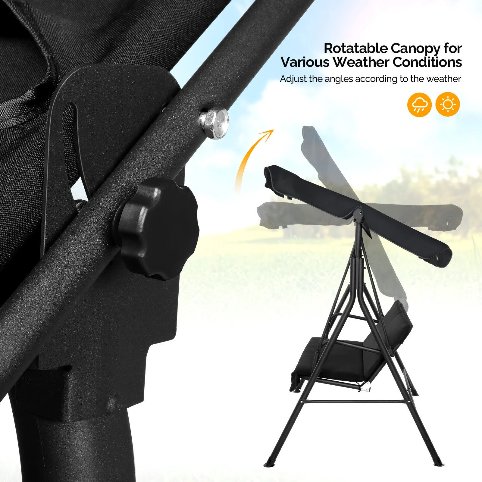 3-Person Outdoor Swing Chair Garden Lounge Seat Patio Porch Canopy Bench Lawn