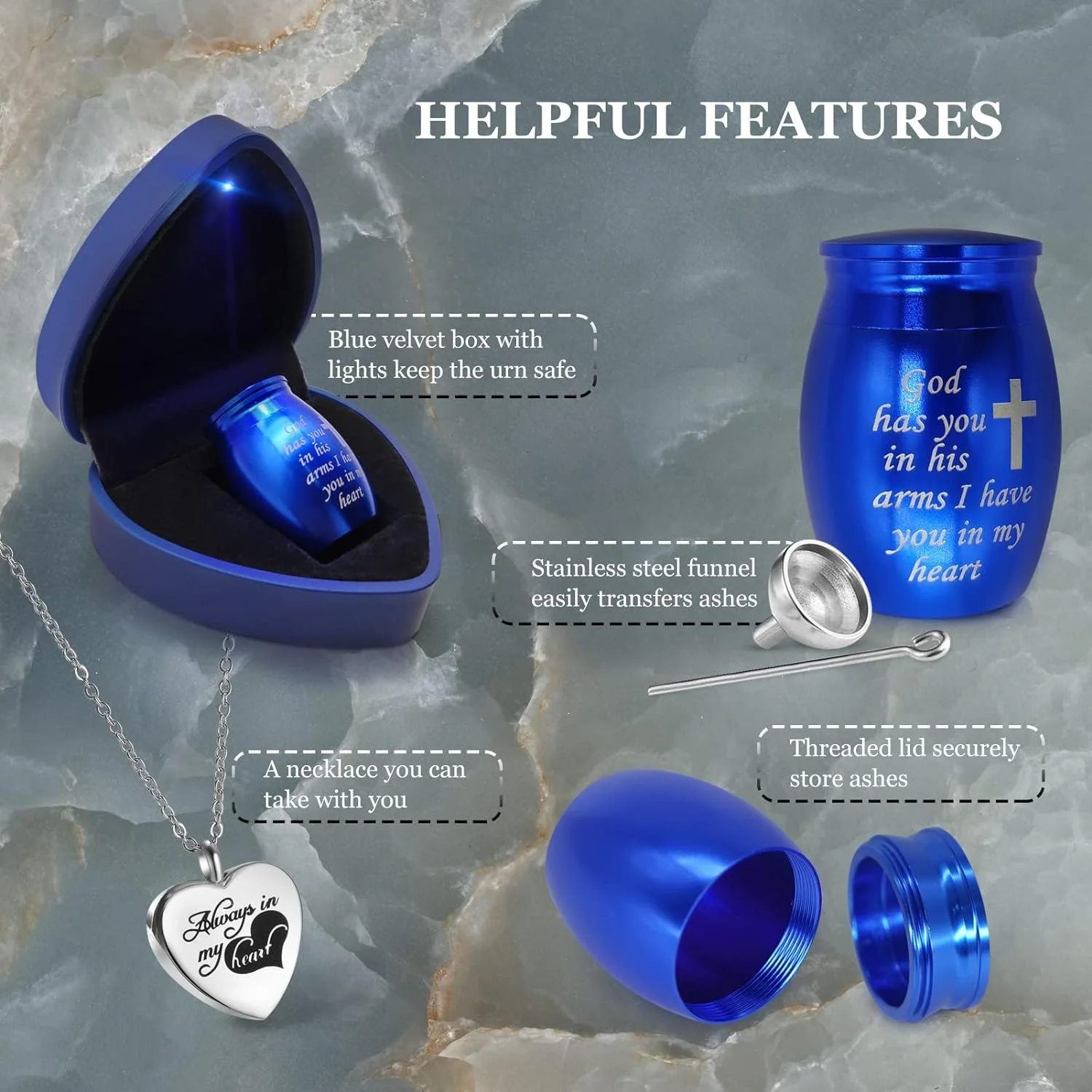Small Cremation Urns for Human Ashes, Mini Keepsake Baby Earns Pet Urn Blue Memorial Gifts for Ashes
