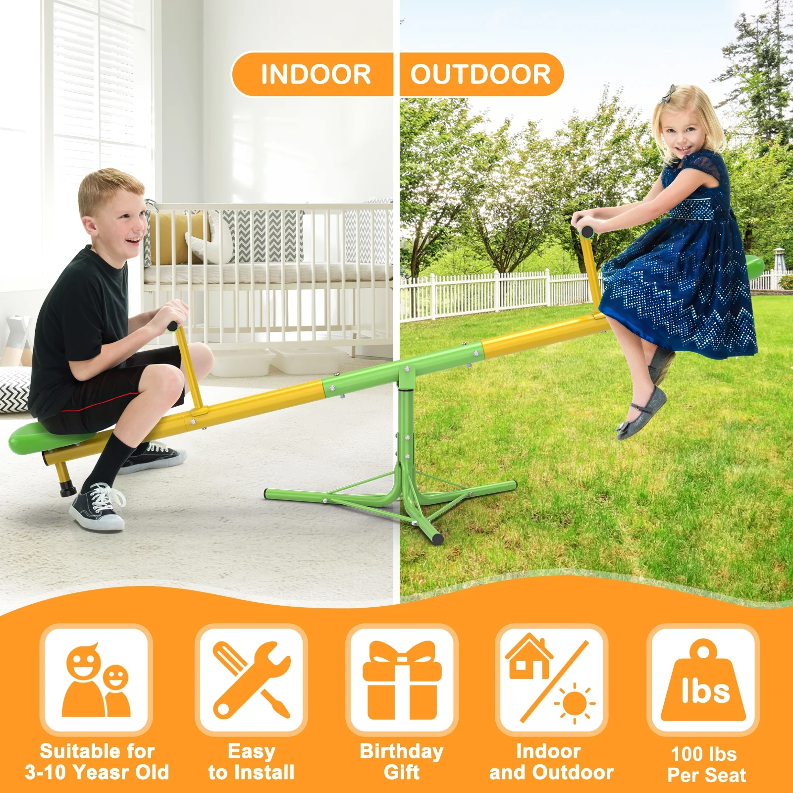 GIKPAL Kids Seesaw, Spinning Teeter Totter, 360 Degrees Rotating Kids Outdoor Playground Equipment for 3-10 Years Old Kids, Toddlers, Boys, Children