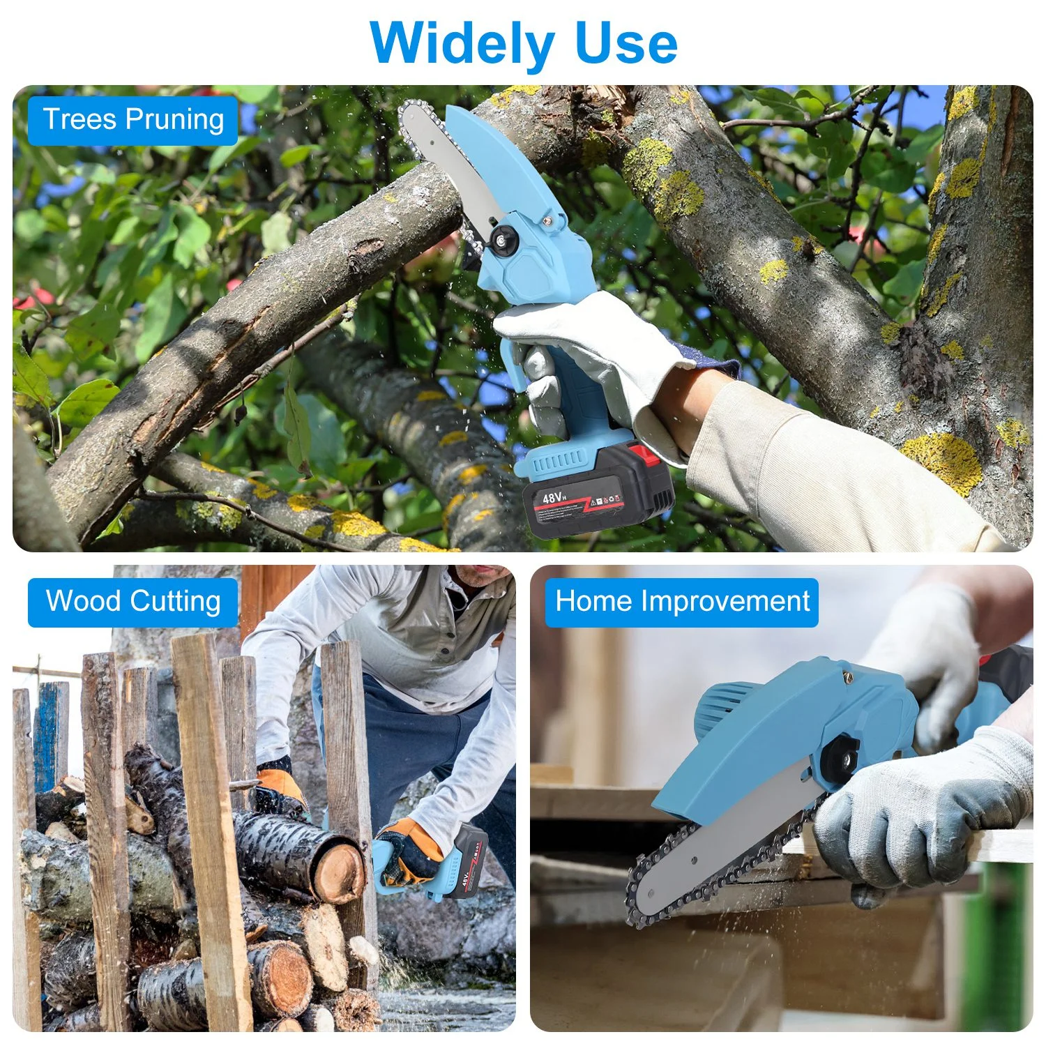 Cordless Mini Chainsaw iMounTEK Electric Power Chainsaw Battery Powered 2Pcs 21V 2200MAH Rechargeable Battery with Splash Guard for Wood Cutting Tree Trimming Gardening Black