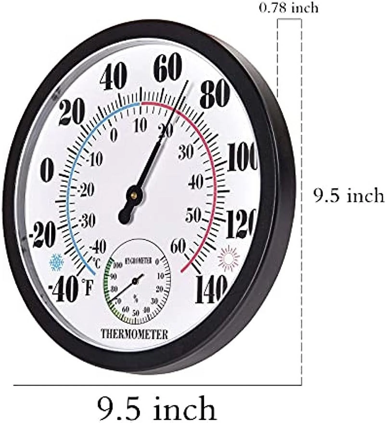 Indoor Outdoor Thermometer Large Numbers Wall Thermometer Hygrometer Waterproof Does not Require Battery 10 inch Wireless Hanging Hygrometer Garden Decoration (Black)