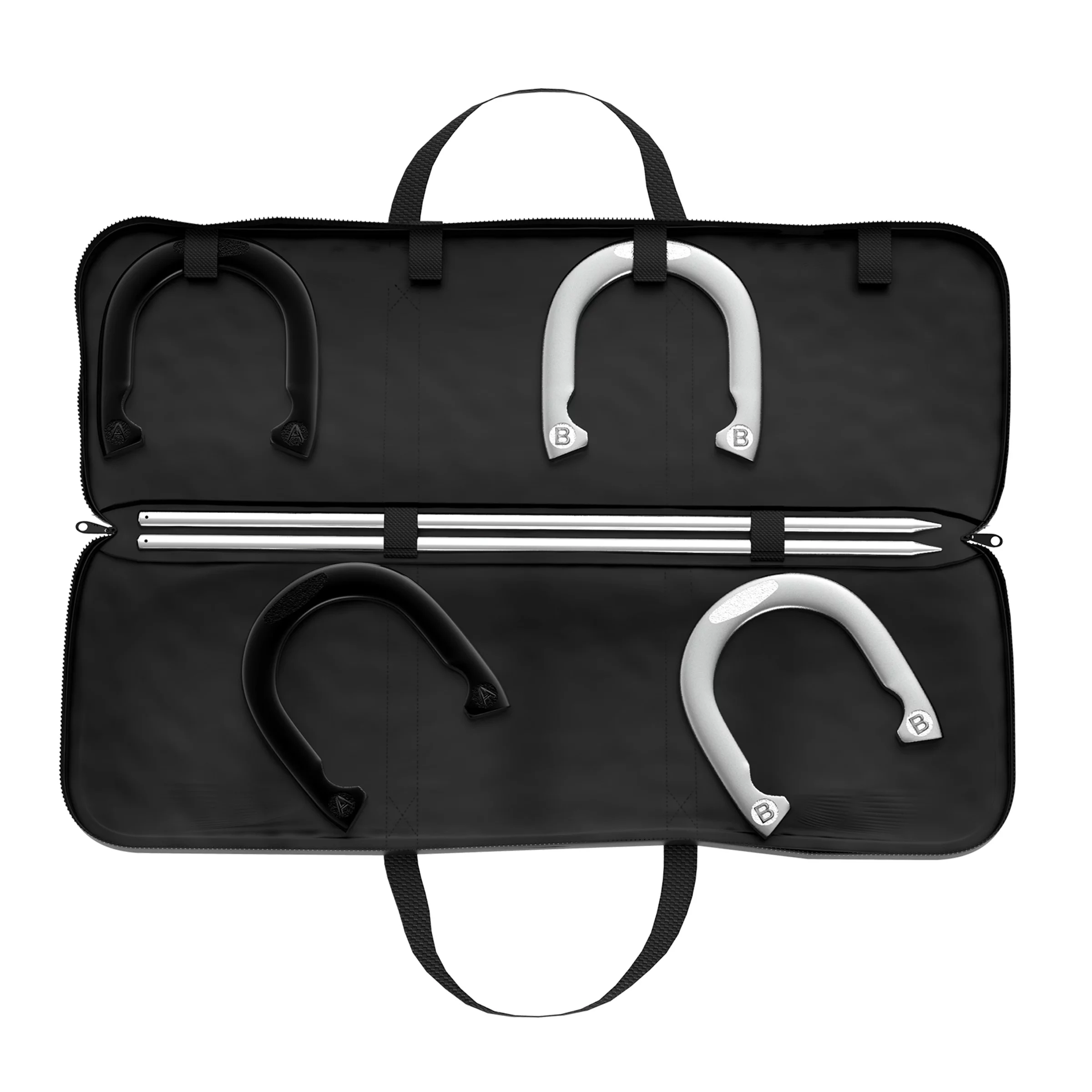 Professional Grade Horseshoe Set- Heavy Duty Set with Carrying Bag, 4 Horse Shoes and 2 Poles for Outdoor Fun for Adults and Kids by Trademark Games