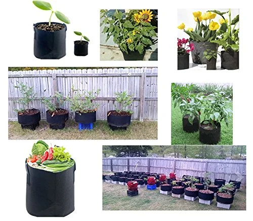 HONGVILLE 5-Pack Grow Bags/Aeration Fabric Pots w/Handles Tan Color