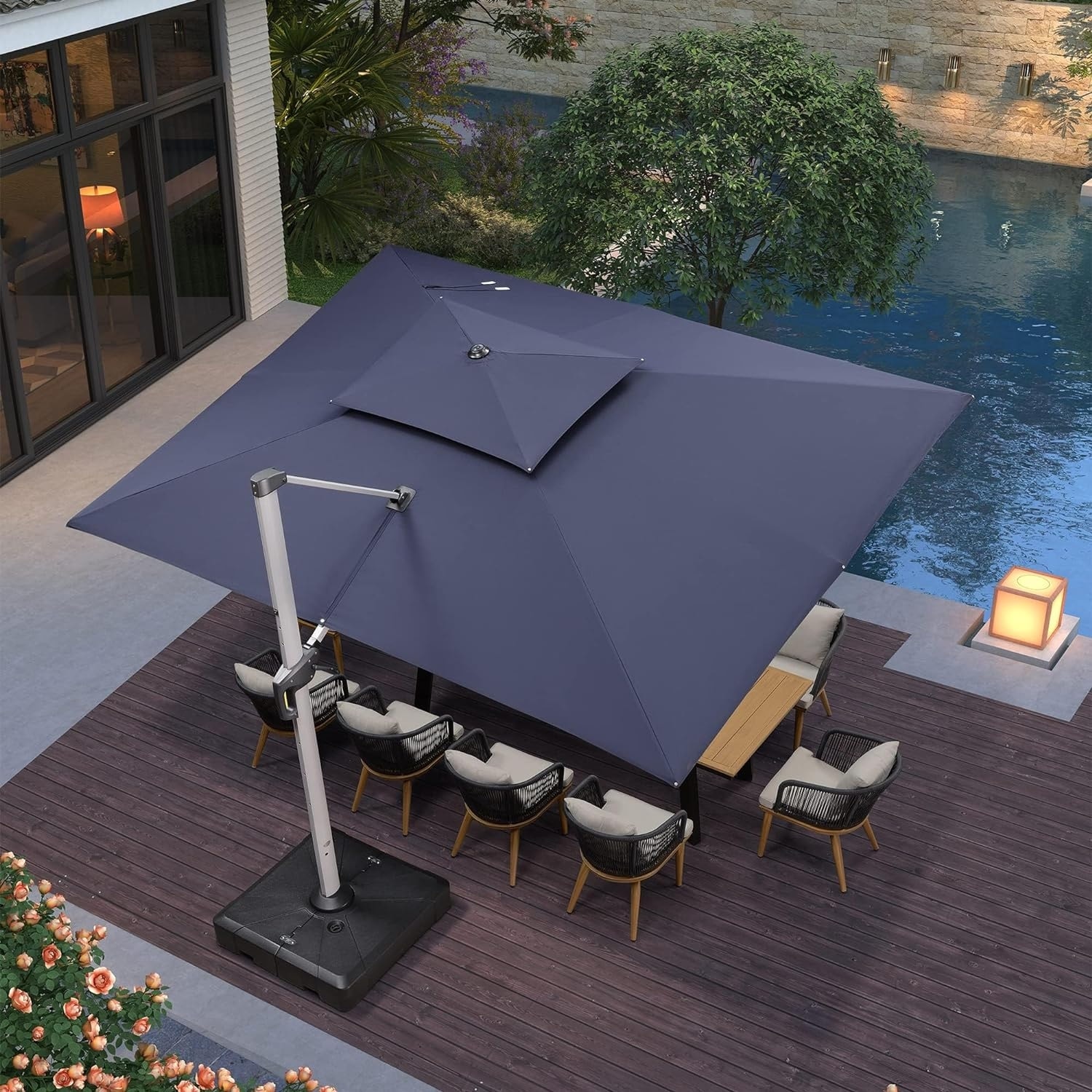 PURPLE LEAF  10 x 13ft Outdoor Rectangle Large Cantilever Umbrella Navy Blue