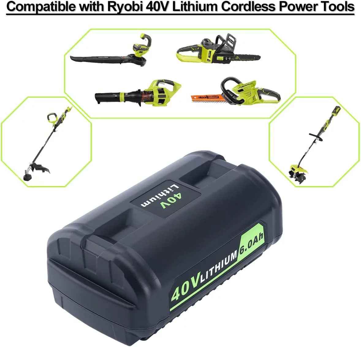 40V 6Ah Lithium Battery Replacement for Ryobi 40V Battery OP4040 OP40601 OP4026 OP40261 OP40401 OP40501 OP4015 OP40602 OP40404 OP40603 Compatible with Ryobi 40V Cordless Power Tools