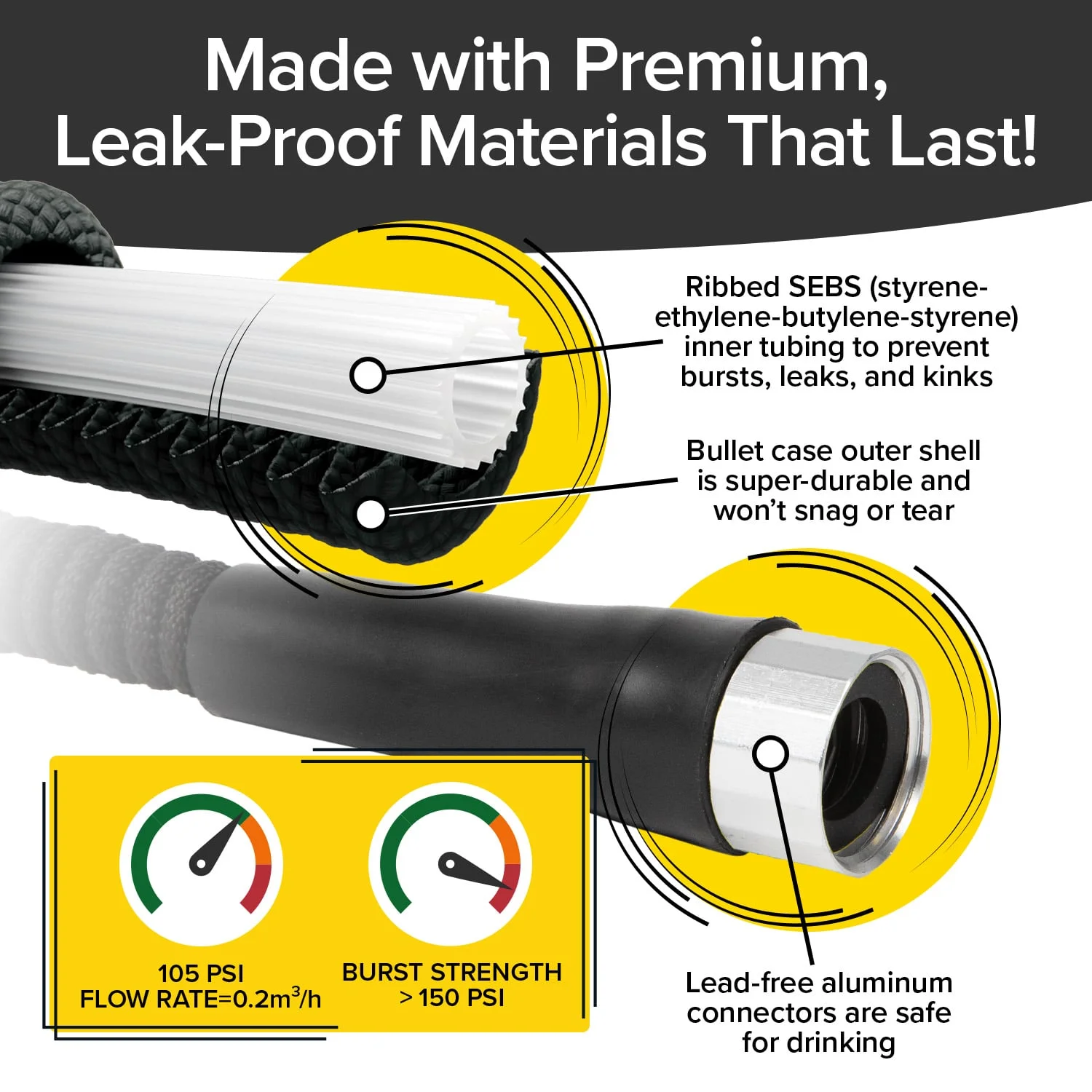 Silver Bullet 100 FT Expandable Garden Hose, Water Hose with Lead-Free Aluminum Connectors