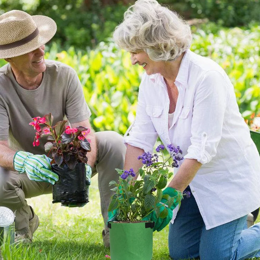 HONGVILLE 5-Pack Grow Bags/Aeration Fabric Pots w/Handles Tan Color