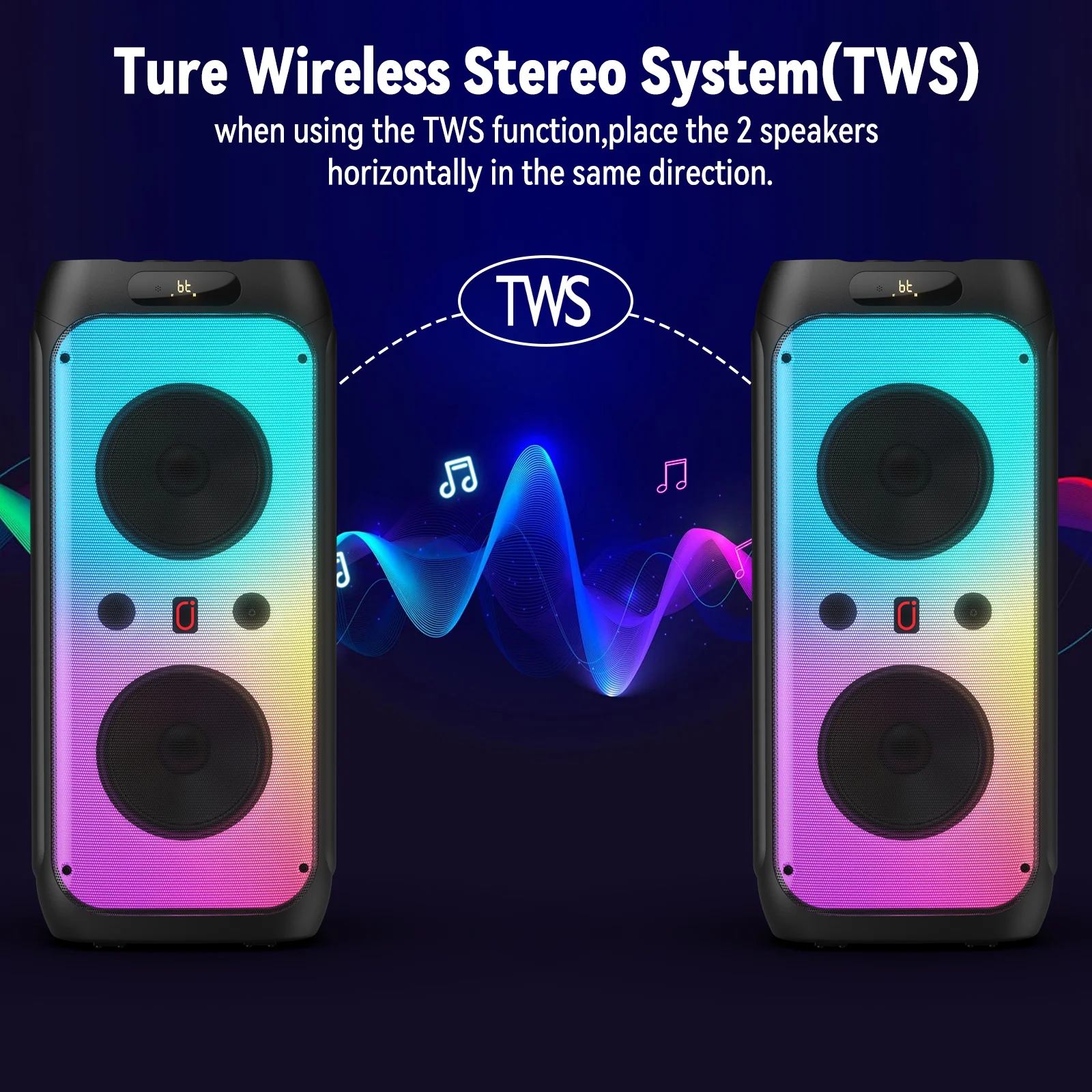 JYX Large Karaoke Machine for Adult, 300W Multifunction Karaoke System with 2 Wireless Microphone, PA Speaker with LED Disco Light for Party