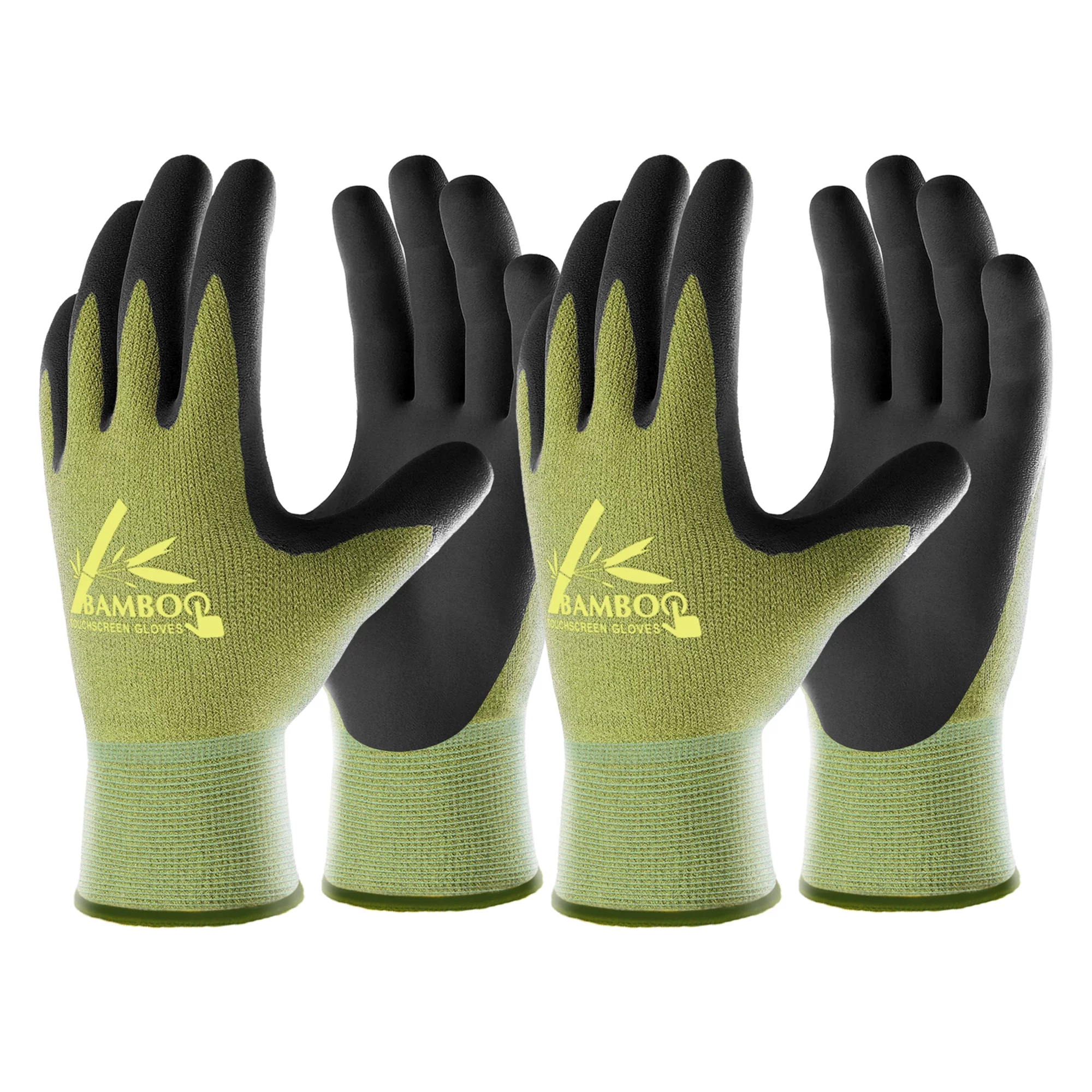 COOLJOB Bamboo Work Gloves Men and Women, Breathable Nitrile Rubber Coated Gardening Gloves, Safety Working Gloves Touchscreen for Fishing Gardening Industrial Repair, Green Medium Size (2 Pairs M)