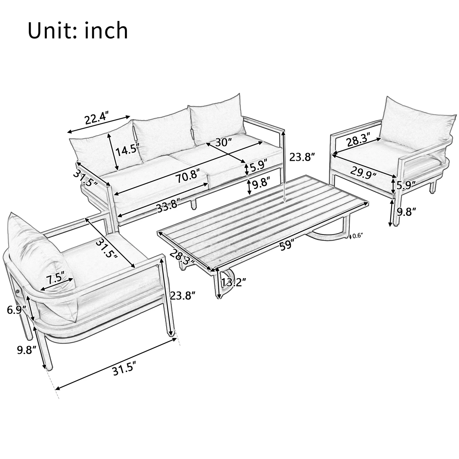 Churanty Metal Patio Conversation Set for 5 with cushions, All Weather Outdoor Steel Sofa Set with 3 Seat Sofa and 2 Chairs for Gardens and Lawn,Beige