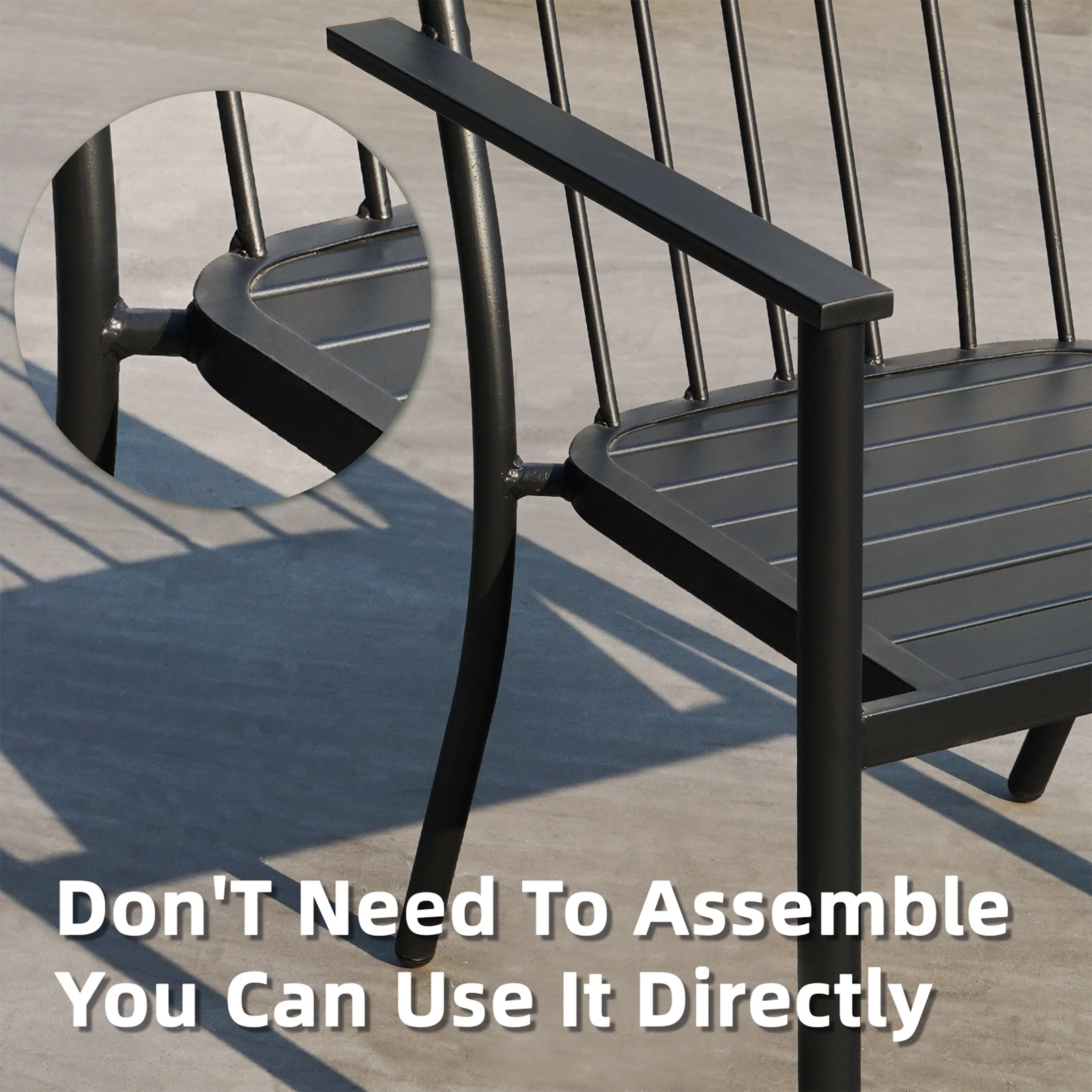 Set of 4 Outdoor Patio Chairs-2C, Integrated Stackable Wrought Iron Furniture Dining Chairs with Arms and Cushions, Indoor Outdoor Chairs for Porch, Yard, Lawn, Garden - Black