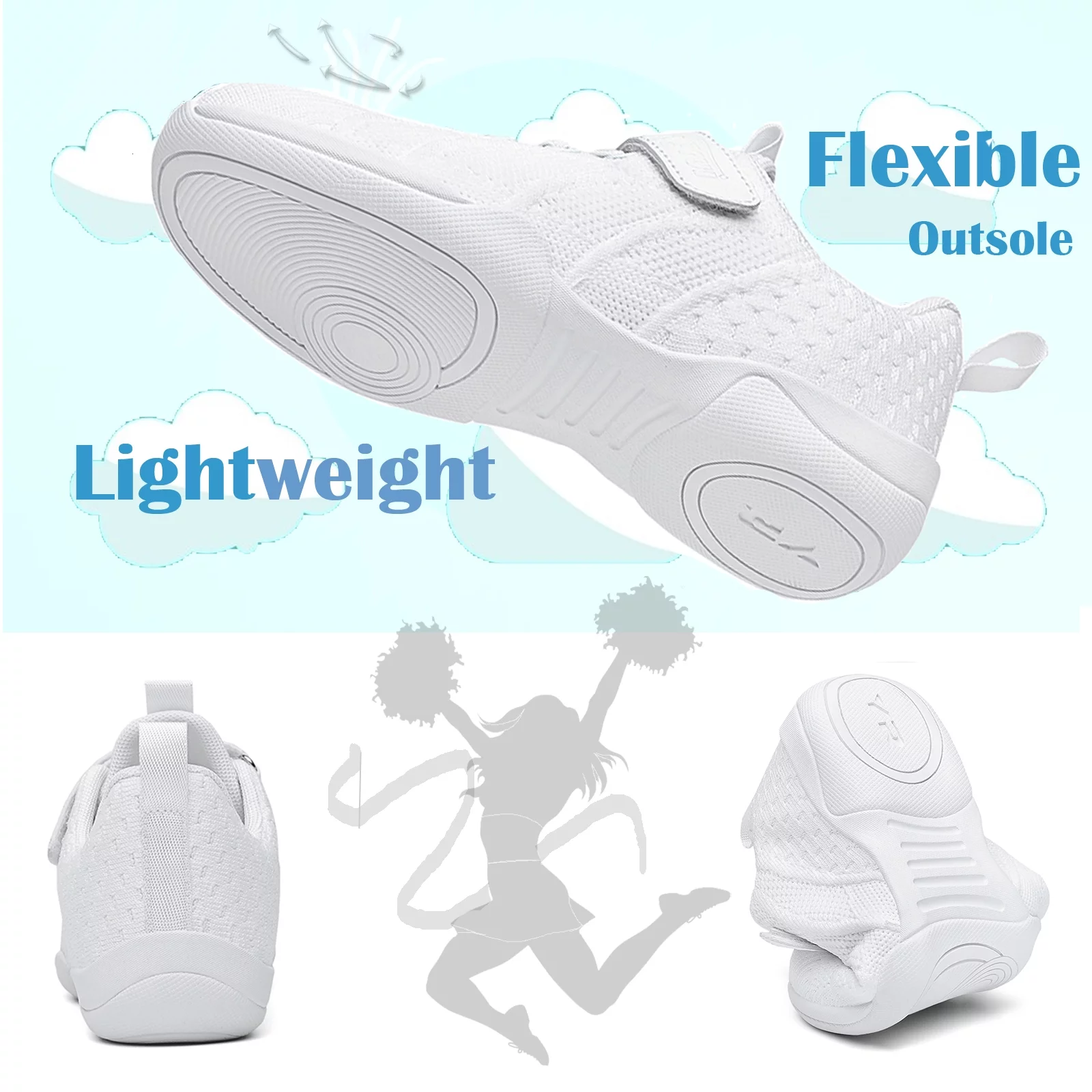 DADAWEN Girls Wihte Cheerleading Shoes Dance Fitness Training Athletic Cheer Sneakers for 13 Little Kid