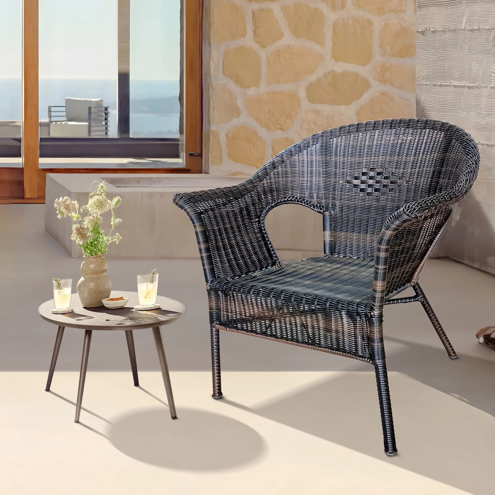 Dubbin Outdoor Wicker Stacking Dining Chair Rattan Indoor-Outdoor Restaurant Chair