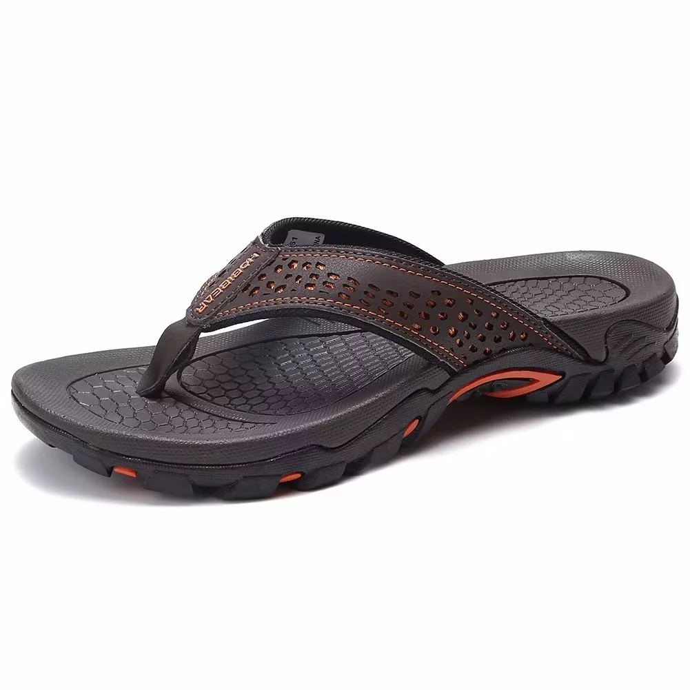 HOBIBEAR Mens Thong Sandals Arch Support Indoor and Outdoor Beach Flip Flop