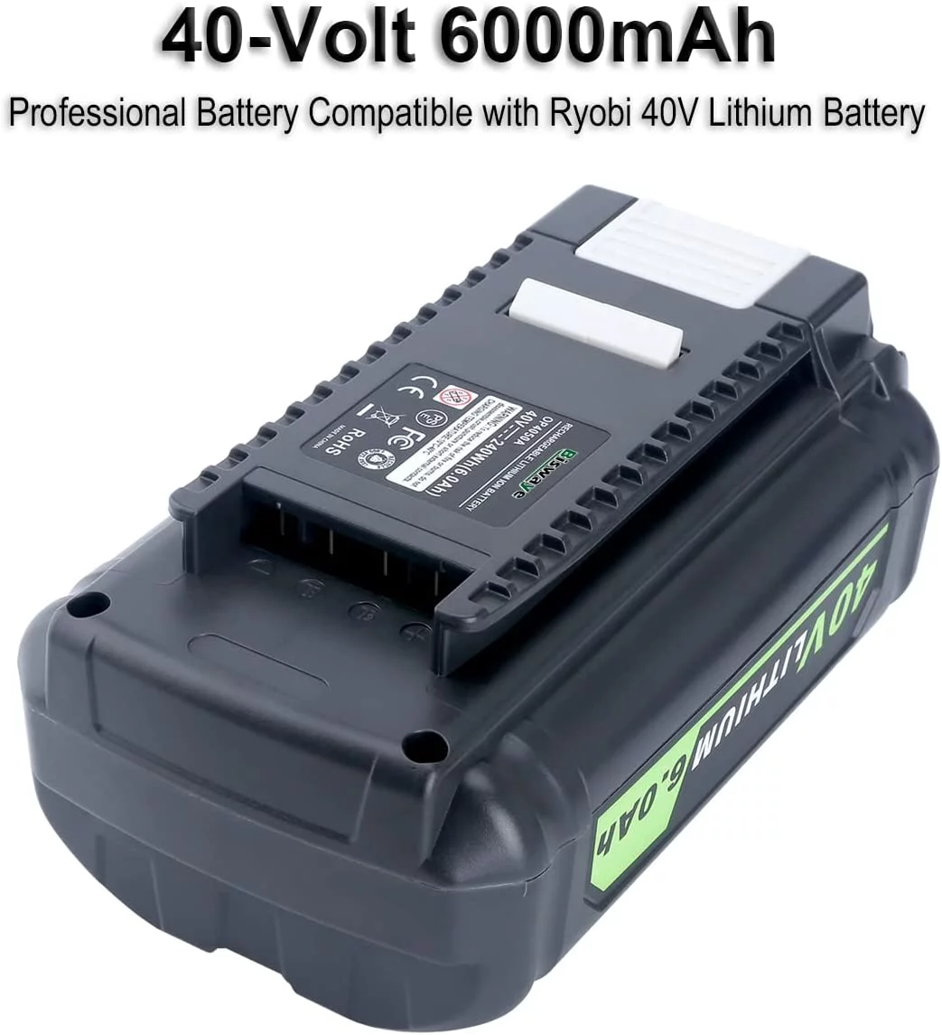 40V 6Ah Lithium Battery Replacement for Ryobi 40V Battery OP4040 OP40601 OP4026 OP40261 OP40401 OP40501 OP4015 OP40602 OP40404 OP40603 Compatible with Ryobi 40V Cordless Power Tools