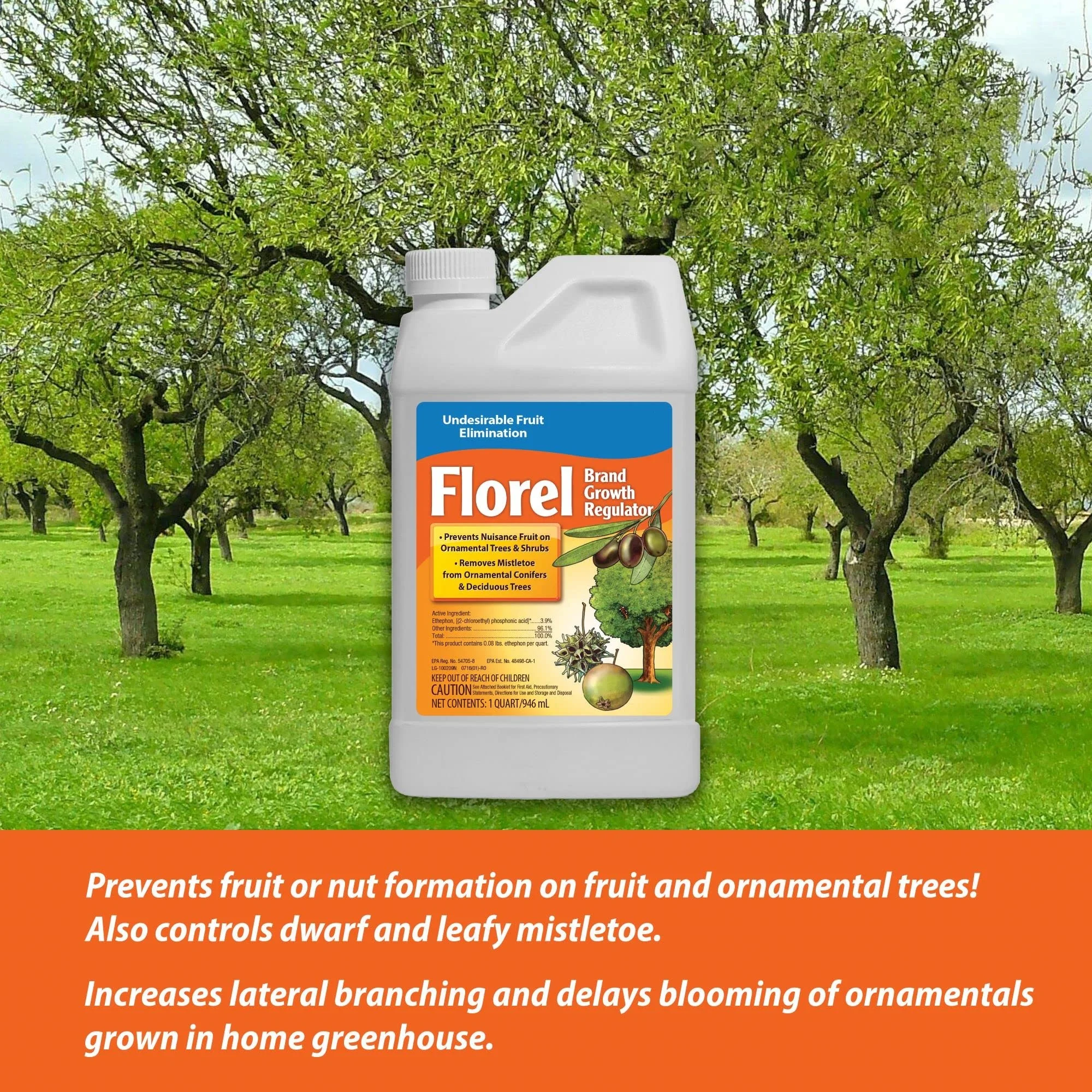 Florel Plant Growth Regulator - Fruit Tree Spray - Florel Fruit Eliminator Spray for Trees - Apply Using Sprayer - 1 Quart