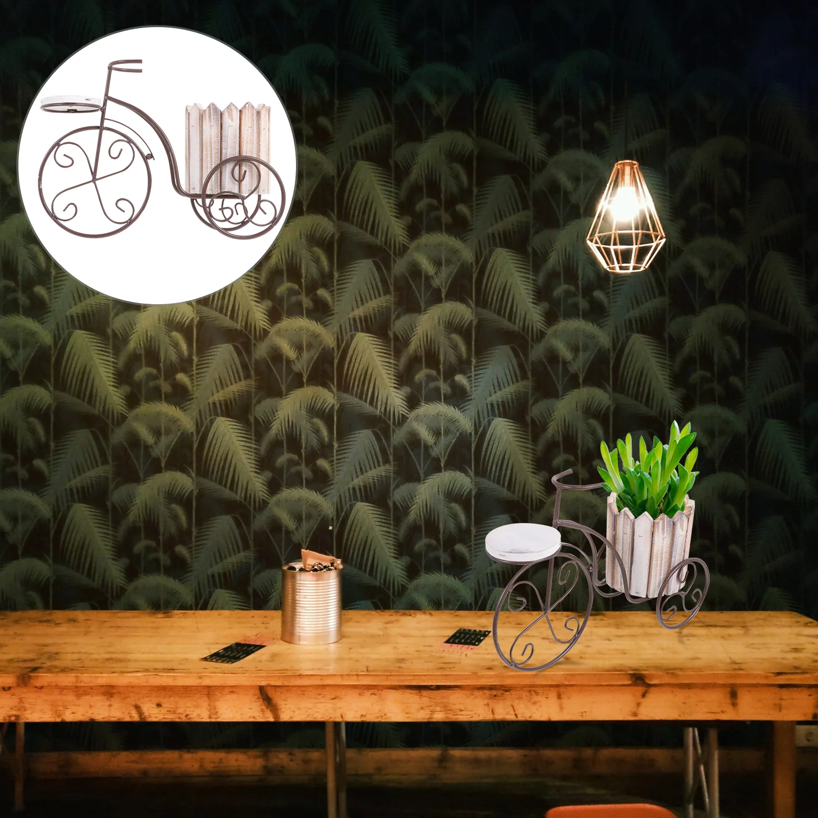 Gongxipen Iron Bike Plant Stand Rustic Style Flower Pot Cart Holder Desktop Decoration