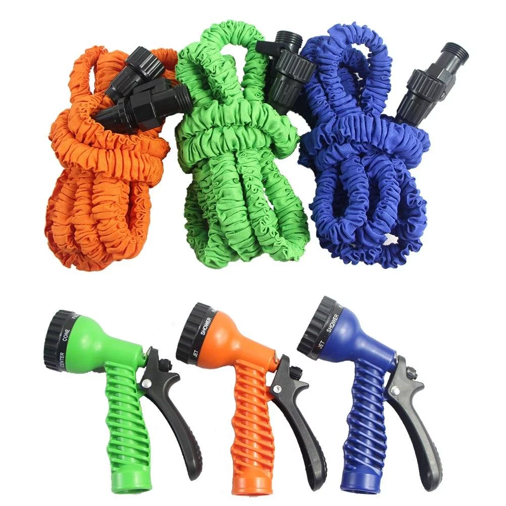 Expandable Flexible Deluxe Garden Water Hose w/ Spray Nozzle in Blue (50ft) - CycloneSound