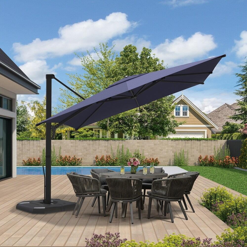 PURPLE LEAF 10 ft Square Patio Umbrella Offset Hanging Umbrella Cantilever Sunny Umbrella with 360° rotating handle,Navy Blue