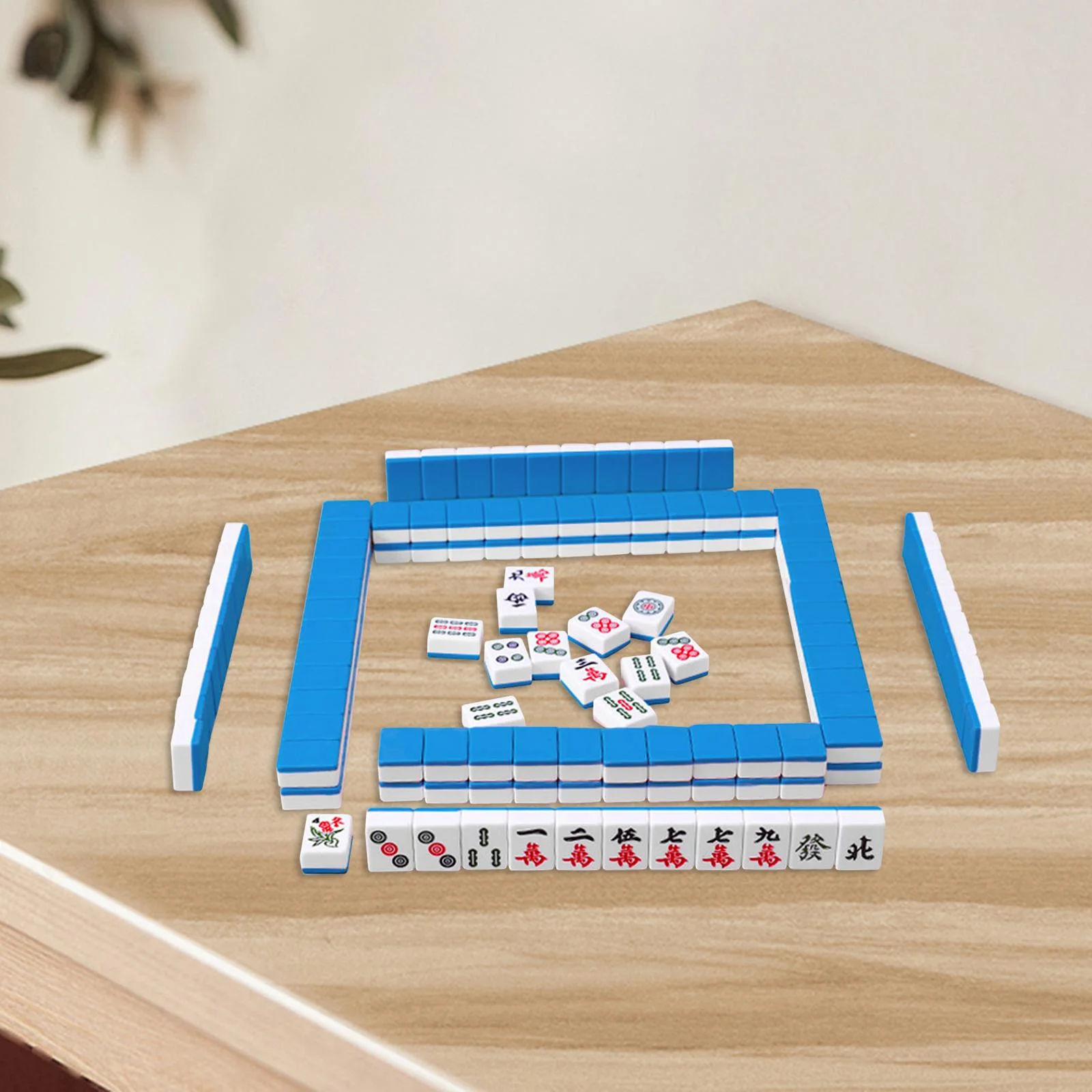 STARTIST 144x Chinese Version Game Set Mini Mahjong Tiles Chinese Game Play Traditional Classic Board Game Portable for Apartment Kids Blue