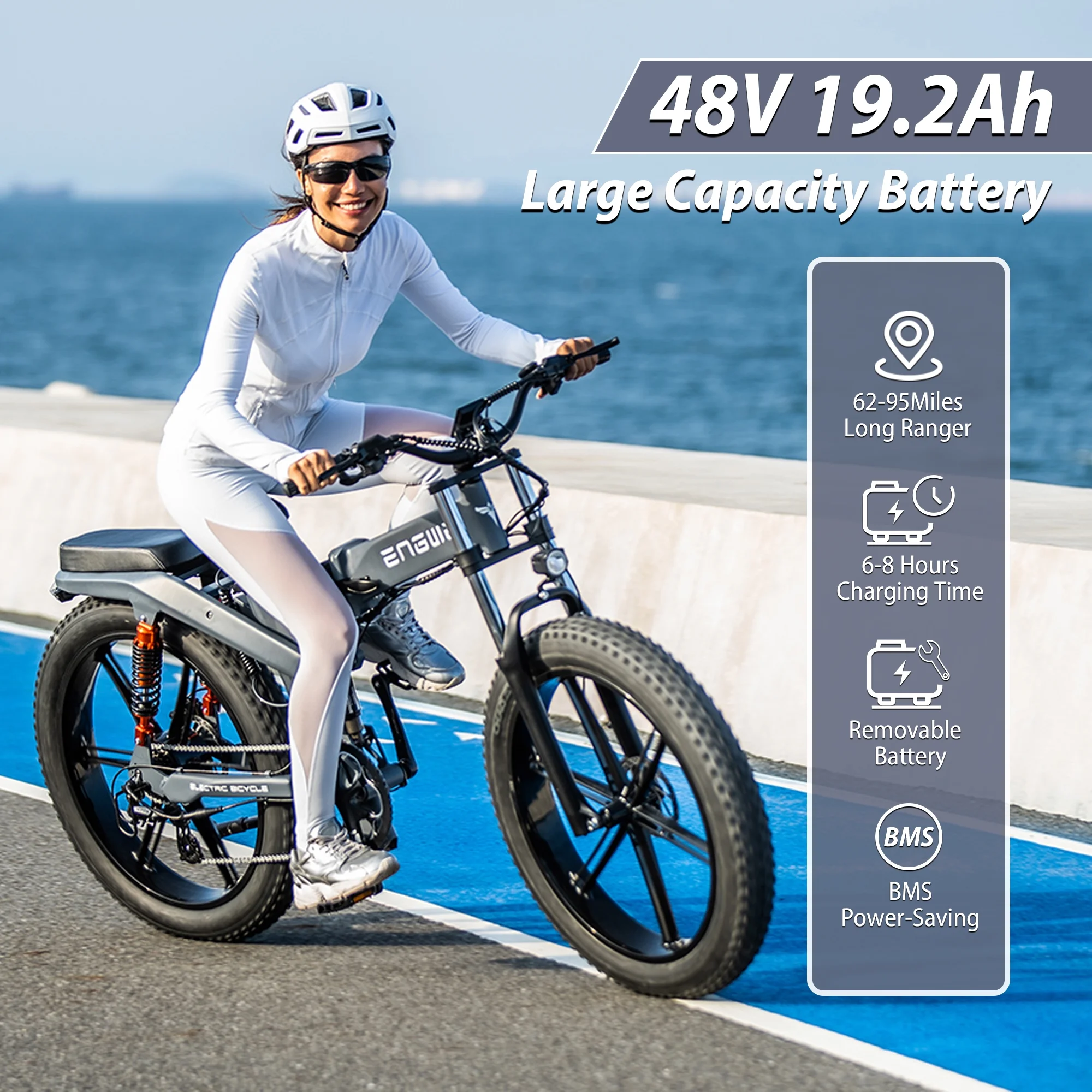 ENGWE X26 Folding e-Bike Adult - 1500W peak 29.2A battery, 26-inch rough tires e-bike, 8-speed triple suspension all-terrain
