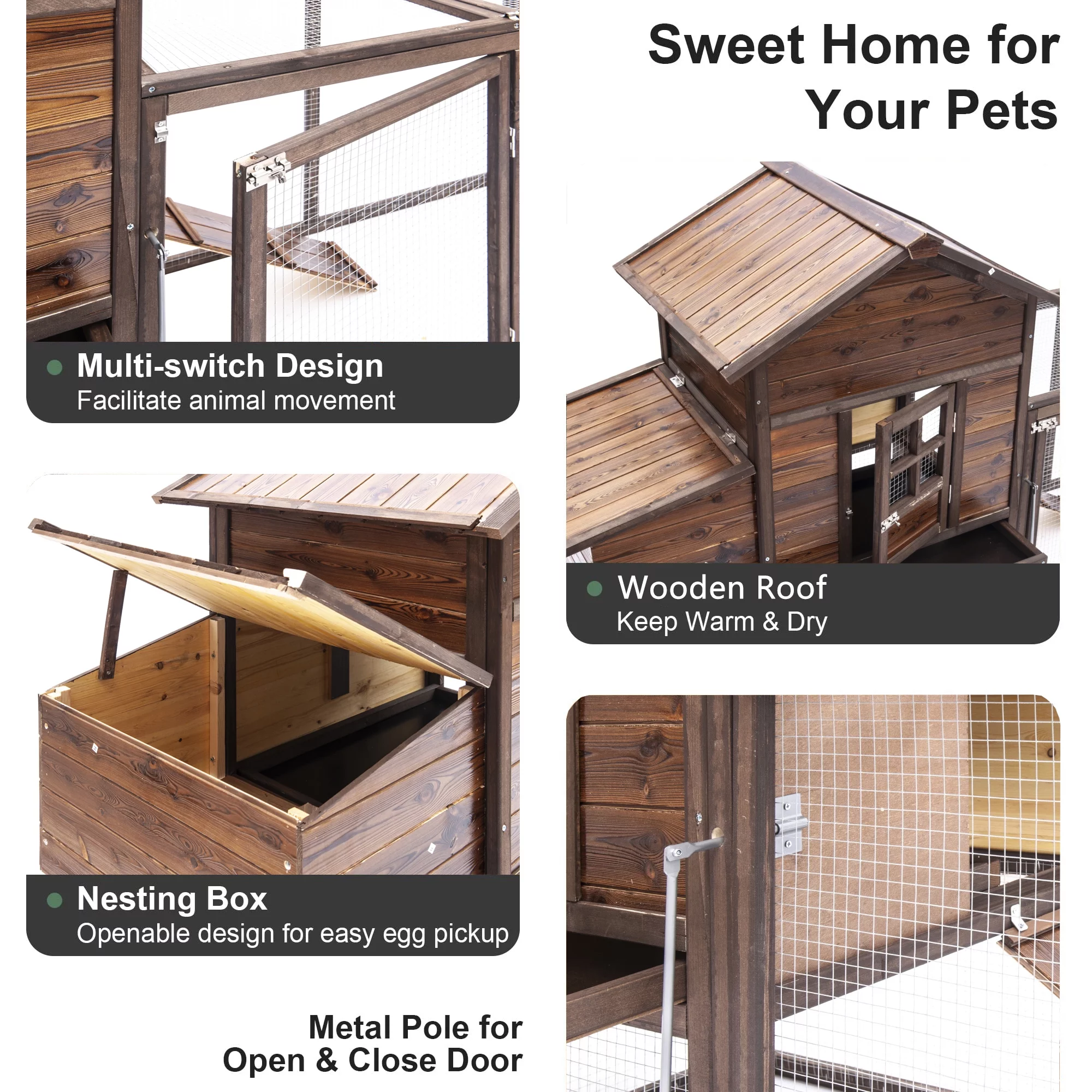 Gaildon Large Removable Chicken Coop for 4-5 Chickens ,with 2 Story Poultry Cage,Nesting Box,Pull Out Trays, Brown