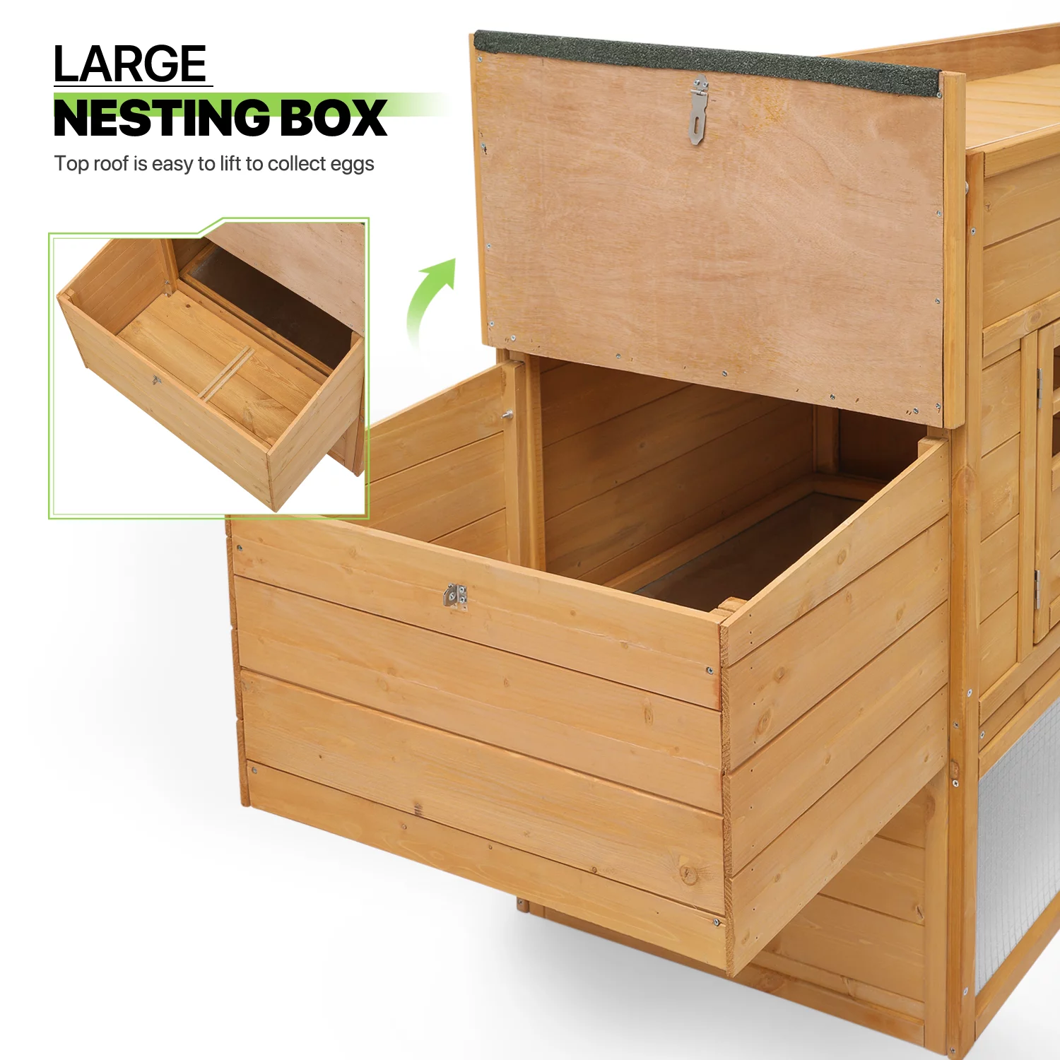 Magshion Outdoor Chicken Coop with Nesting Box, Outdoor Hen Run House with Slide-Out Tray and Sliding Door, Weatherproof Poultry Cage, Rabbit Hutch, Wood Duck House (Natural)