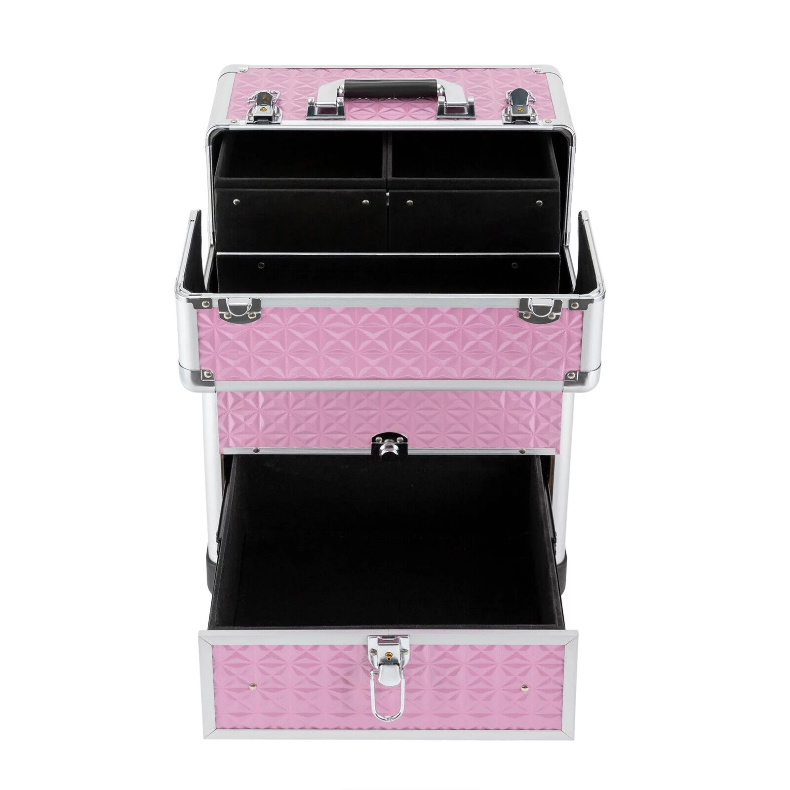 Miumaeov Professional Rolling Makeup Train Case Cosmetic Trolley with 4 Wheels Nail Polish Storage Organizer (Pink)