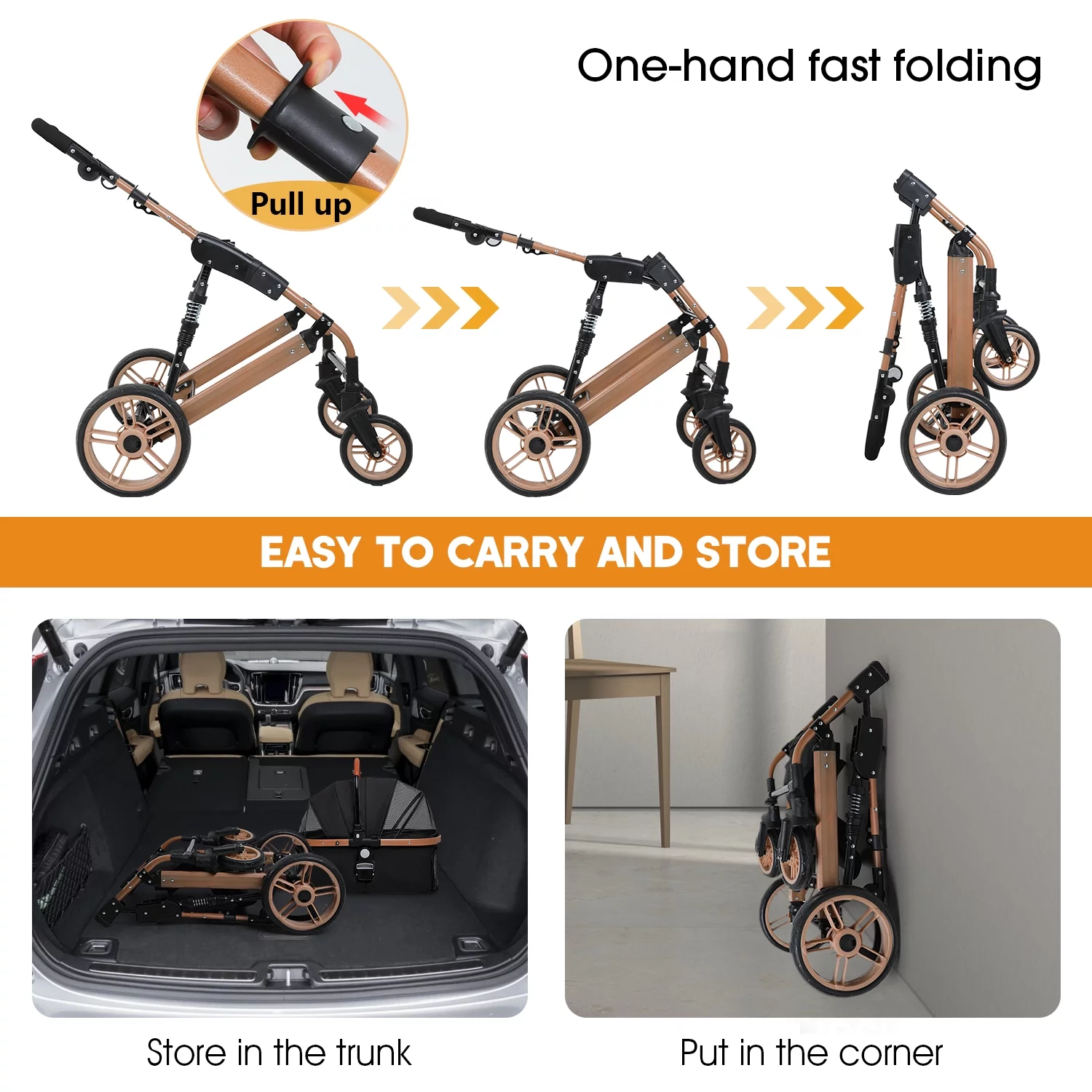 BestPet Pet Stroller Premium 3-in-1 Multifunction 4 wheels Dog Cat Stroller for Large Medium Dogs Cats Aluminium Frame Folding Lightweight Travel Stroller with Detachable Carrier,66lbs Capacity, Black