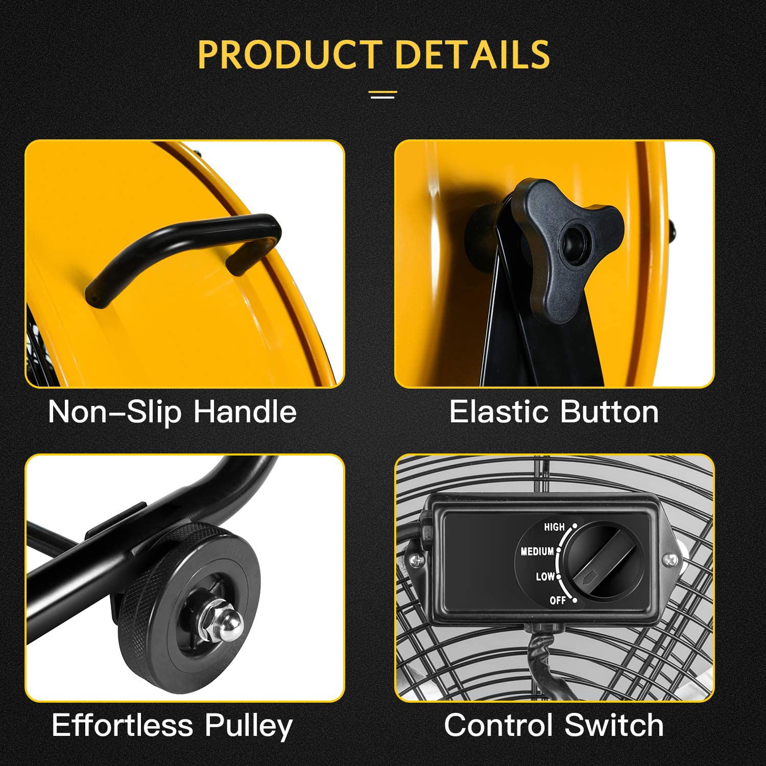 Simple Deluxe 30 inch Heavy Duty Metal Industrial Drum Fan, 3 Speed Air Circulation for Warehouse and Basement , Yellow,2-Pack