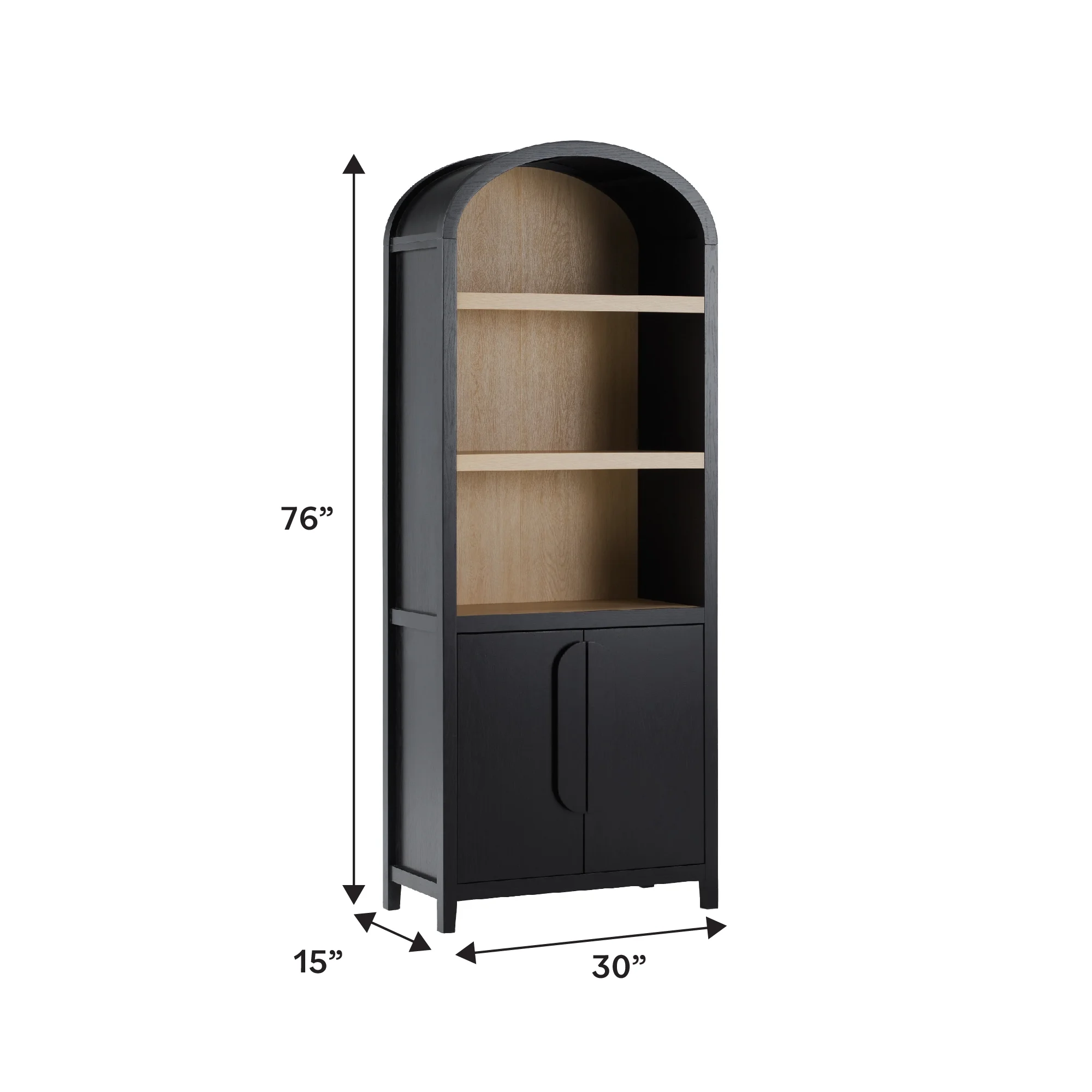 Walker Edison Modern 3 Shelf Open Arched Bookcase Cabinet, Black