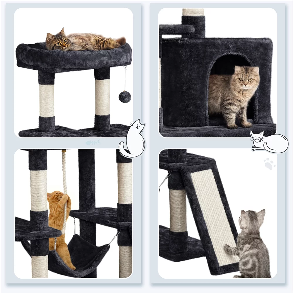 Easyfashion Multilevel 63inch Cat Tree Tower for Kitchens, Black